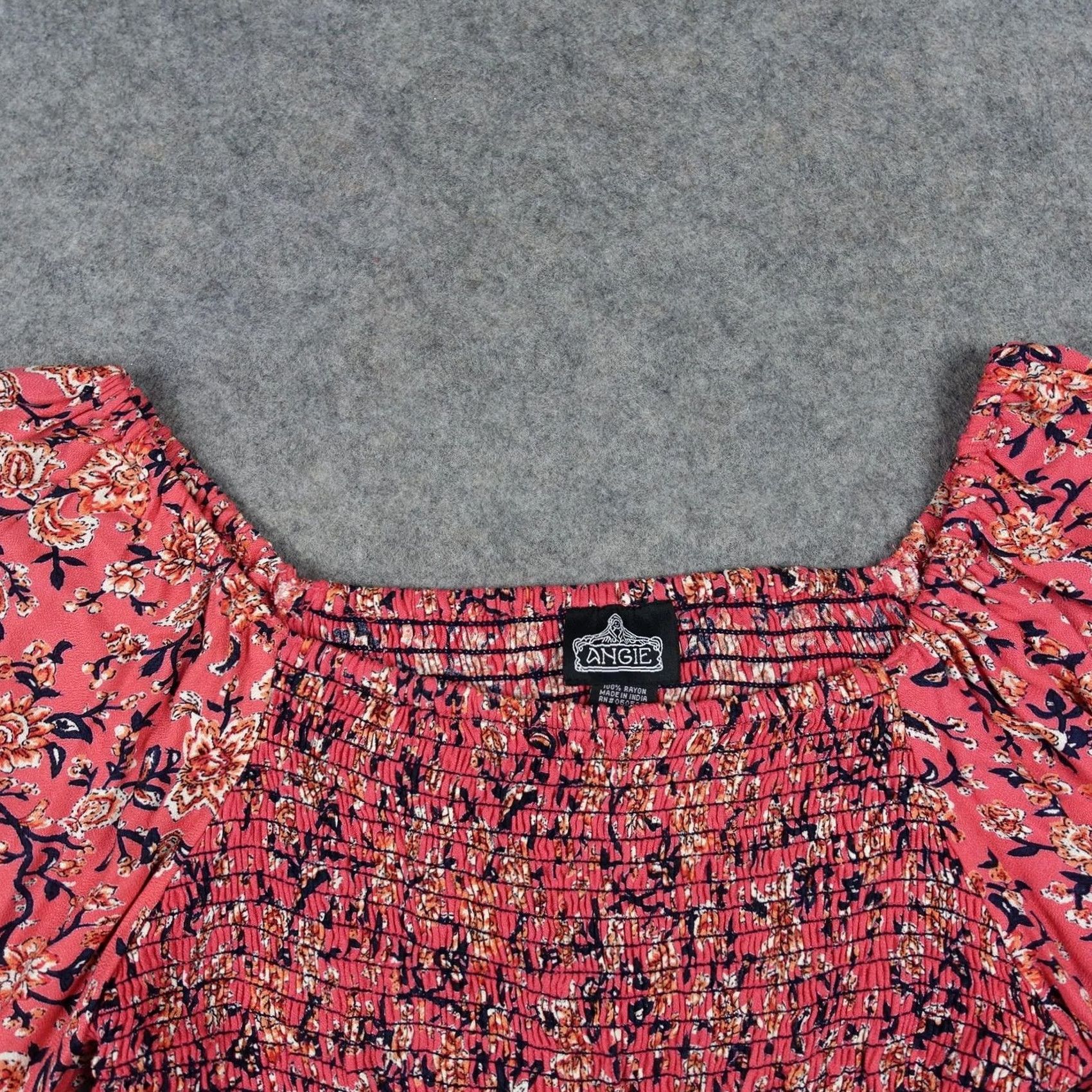 Bell Angie Blouse Shirt Womens Large Pink Floral Boho Bell Sleeve Smocked Square Neck Peasant Rayon L Size L / US 10 / IT 46 - 2 Thumbnail