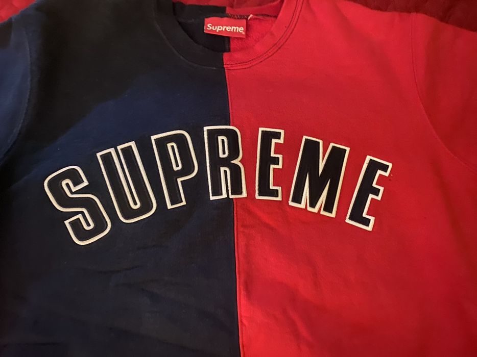 Supreme Supreme Split Crewneck Sweatshirt Navy FW18 | Grailed