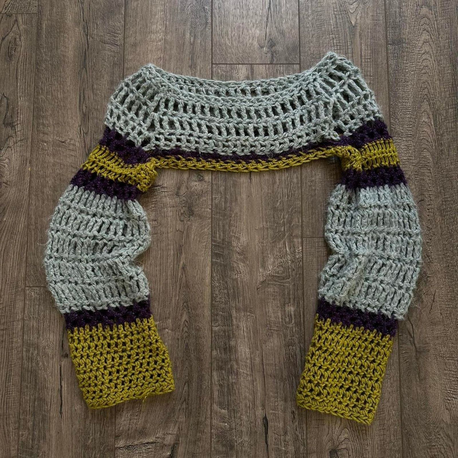 Other Hand Made Green Purple Crochet Knit Multi Color Shrug Sleeve Size XS / US 0-2 / IT 36-38 - 4 Thumbnail