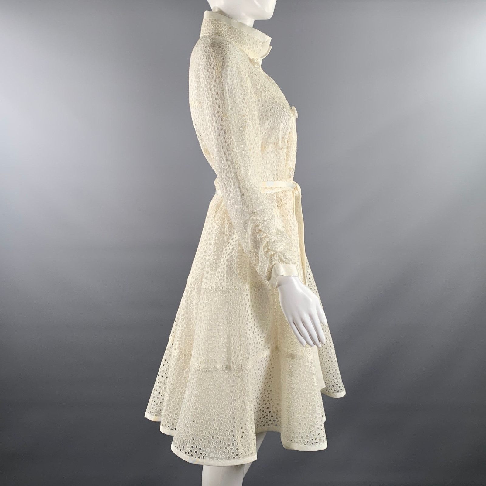 Sacai SACAI M Off White Beige Wool Blend Perforated Trench Coat Size M / US 6-8 / IT 42-44 - 3 Thumbnail