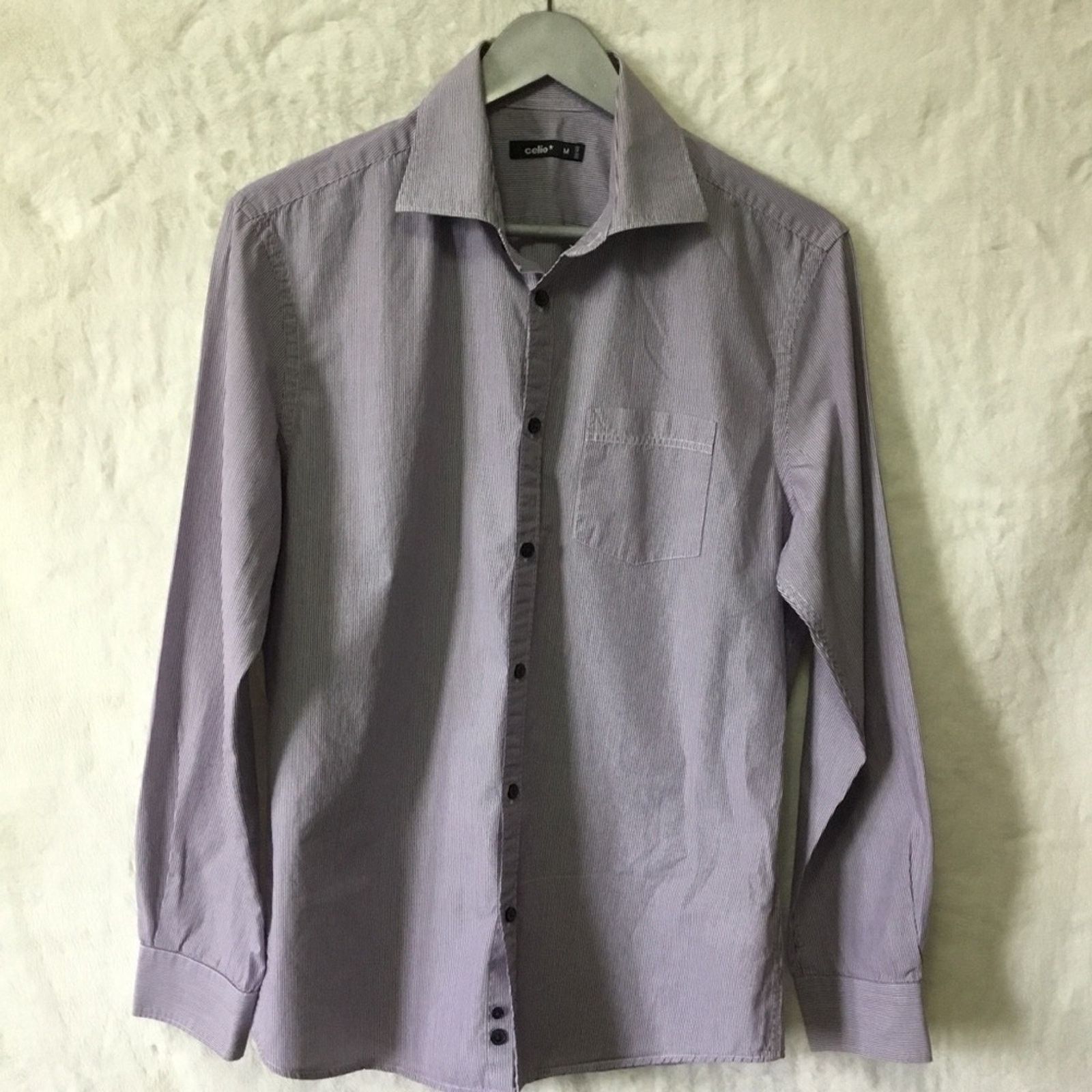 Celio Celio Men's Purple Blend Striped Button Down Dress Shirt Size US M / EU 48-50 / 2 - 1 Thumbnail