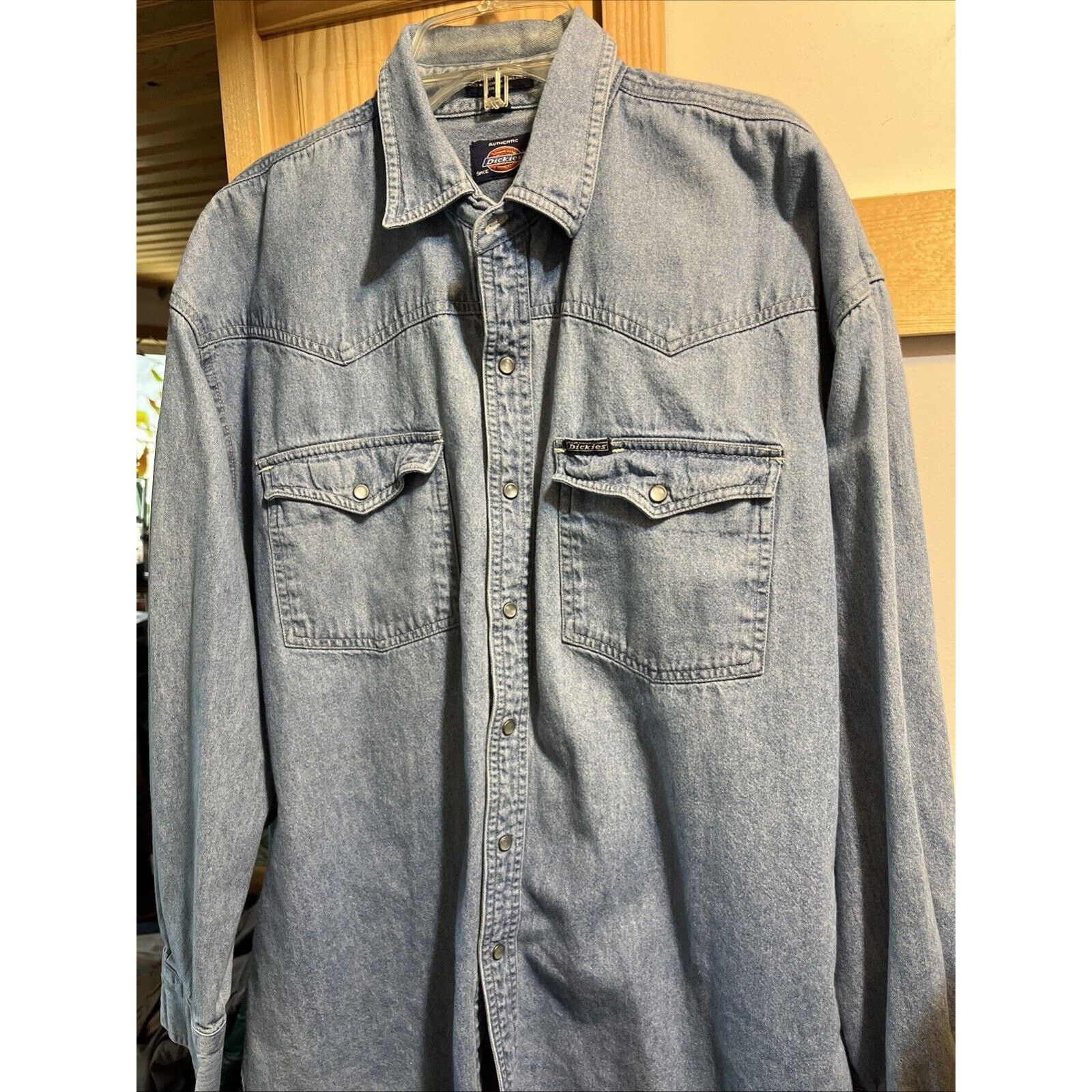 Dickies Dickies Shirt Mens Large Blue Denim LS Workwear Cotton Dark Size US L / EU 52-54 / 3 - 7 Thumbnail