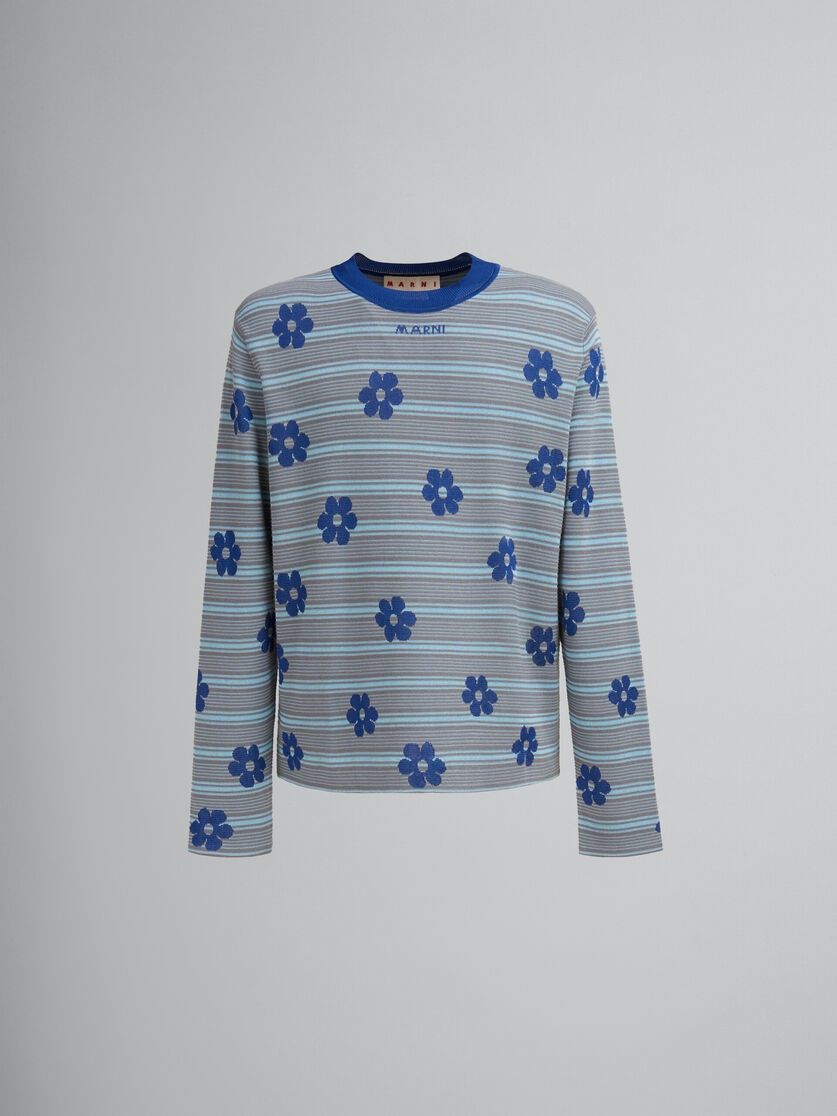 Marni o1w1db11025 Viscose Striped Jumper With Floral Motif in Blue Size US S / EU 44-46 / 1 - 1 Thumbnail