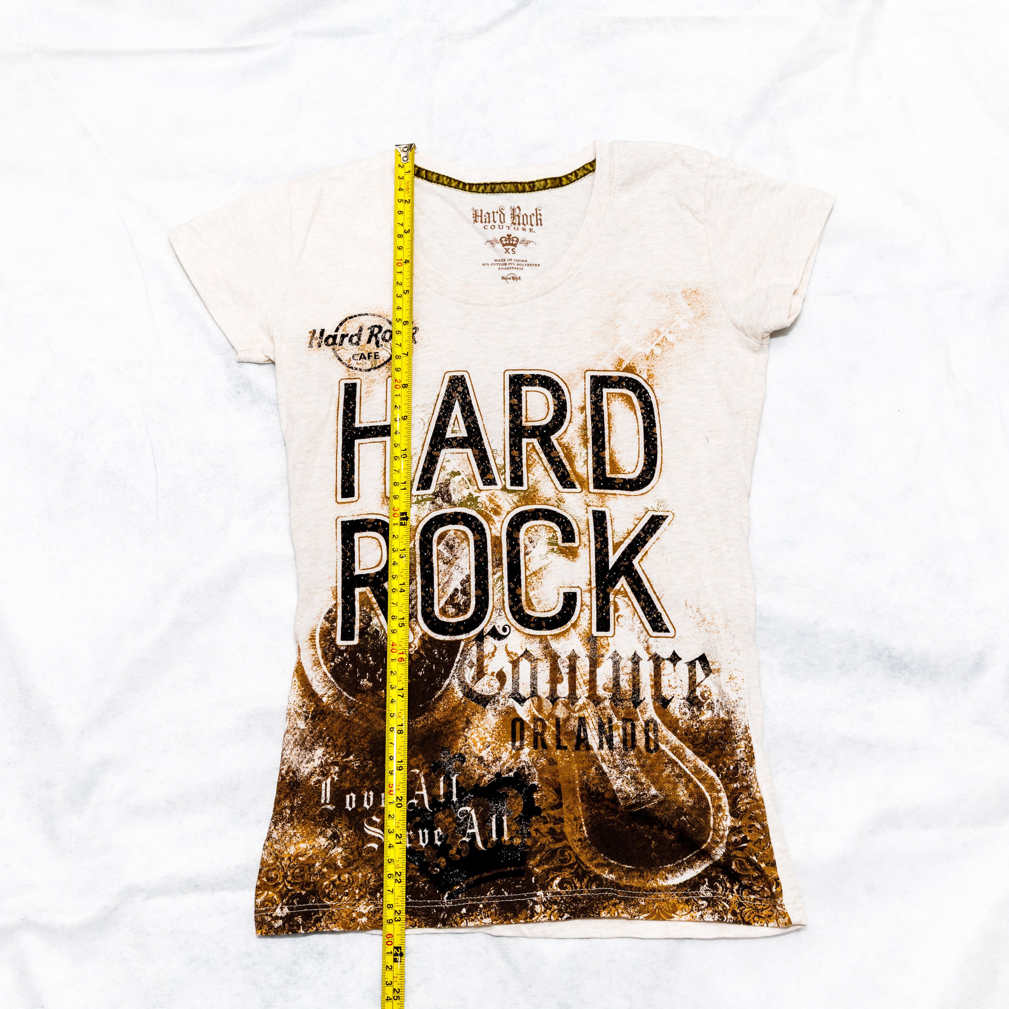 Hard Rock Cafe Hard Rock Cafe Orlando Beige T-Shirt Rinestones Womens XS Size XS / US 0-2 / IT 36-38 - 7 Thumbnail