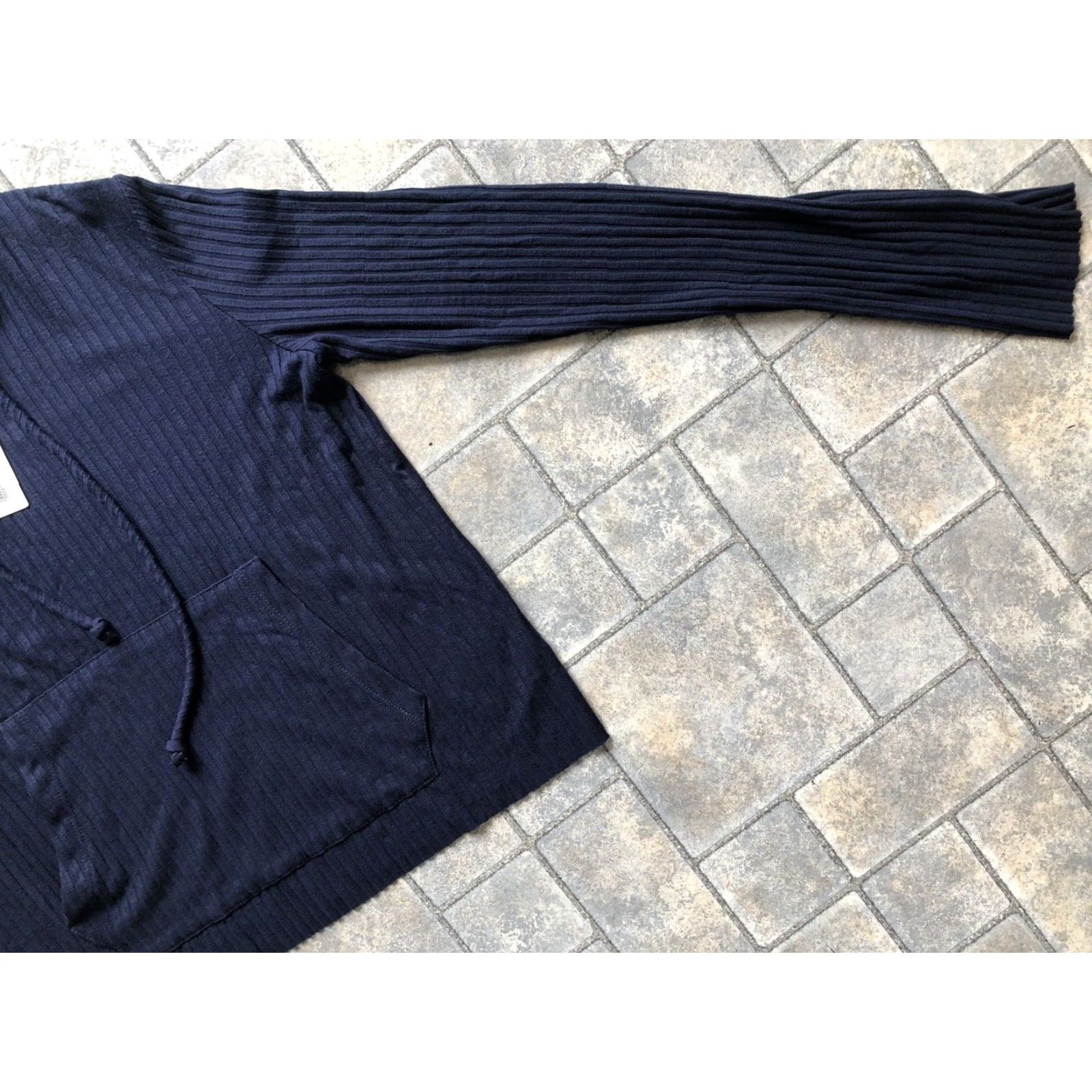 Vintage NWT Cale Sweater Hoodie XS Womens Navy Blue Ribbed Madeline Hooded Pockets Long Sleeve Pullover Winter Size XS / US 0-2 / IT 36-38 - 4 Thumbnail