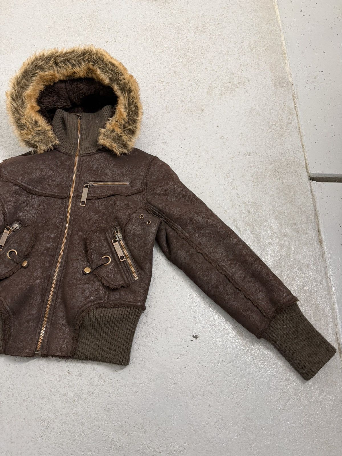 Other Suede Leather Multi-zip Narrow Waist Fur Bomber Jacket Size L / US 10 / IT 46 - 6 Thumbnail