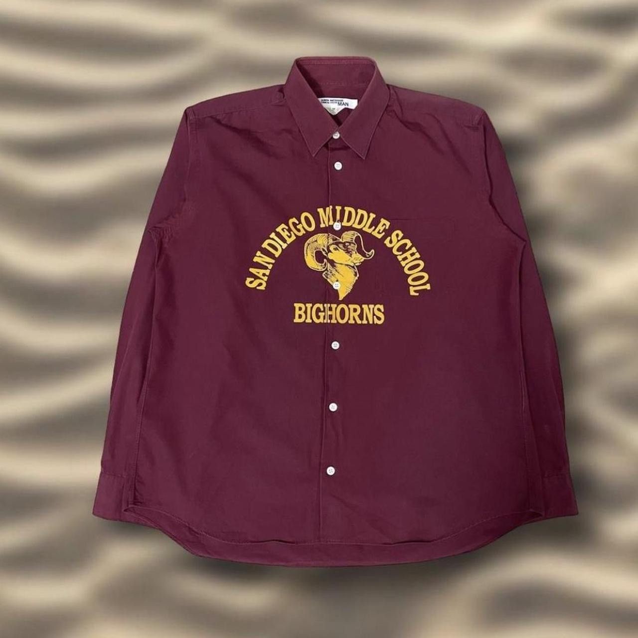 image of Junya Watanabe Ad/2002 San Diego Middle School Button Down in Maroon, Men's (Size Medium)