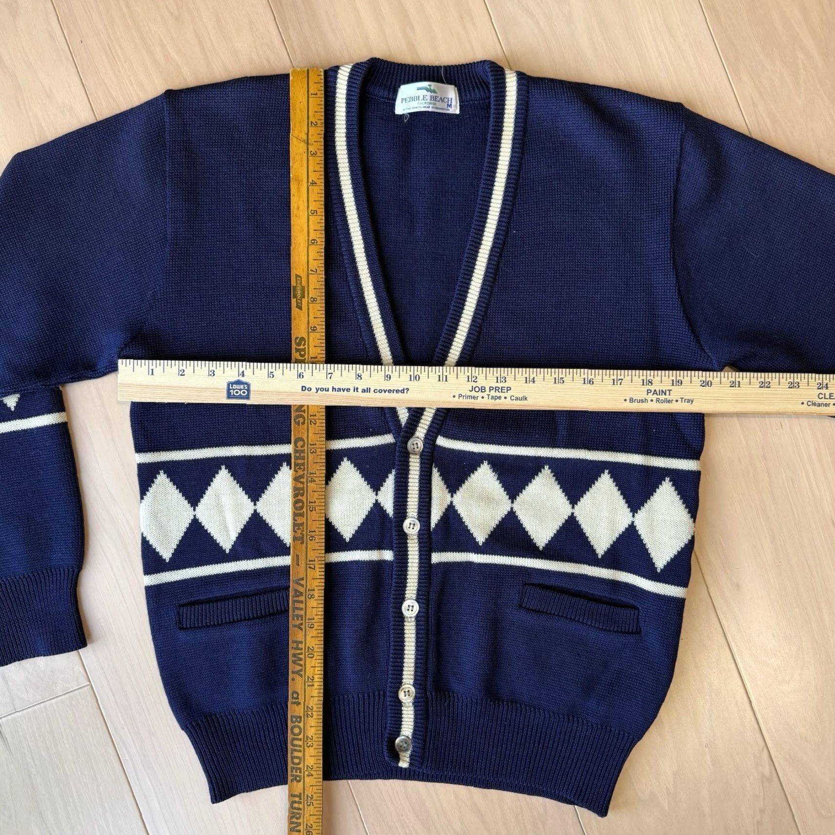 Vintage VINTAGE Pebble Beach Cardigan Mens M Blue Wool Knit Diamond Argyle 80s Golf Jazz Size US M / EU 48-50 / 2 - 3 Thumbnail