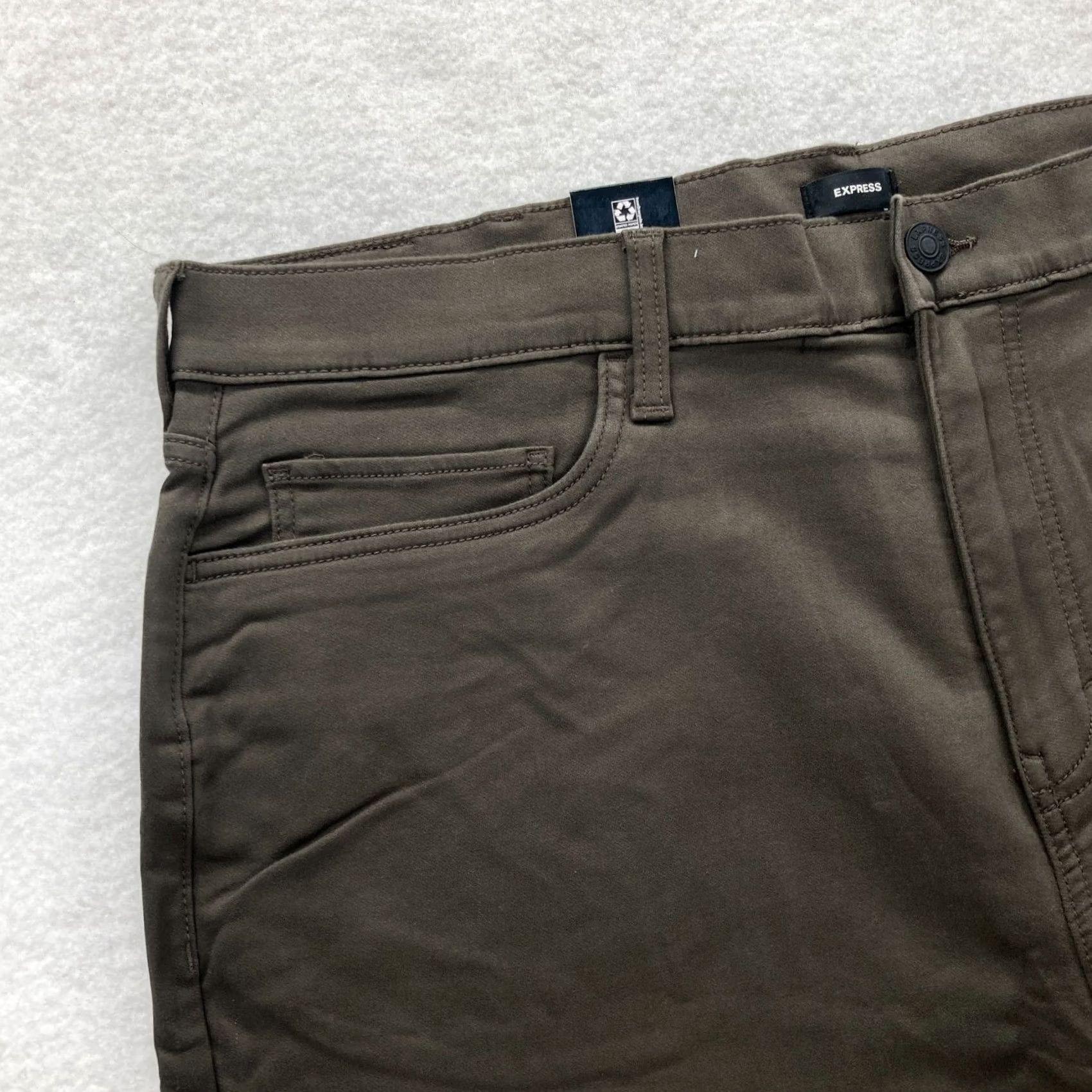 Express Express Pants Mens 40x32 Slim Straight Leg Olive Green 5-Pocket Chino Stretch Preppy Size US 40 / EU 56 - 3 Thumbnail
