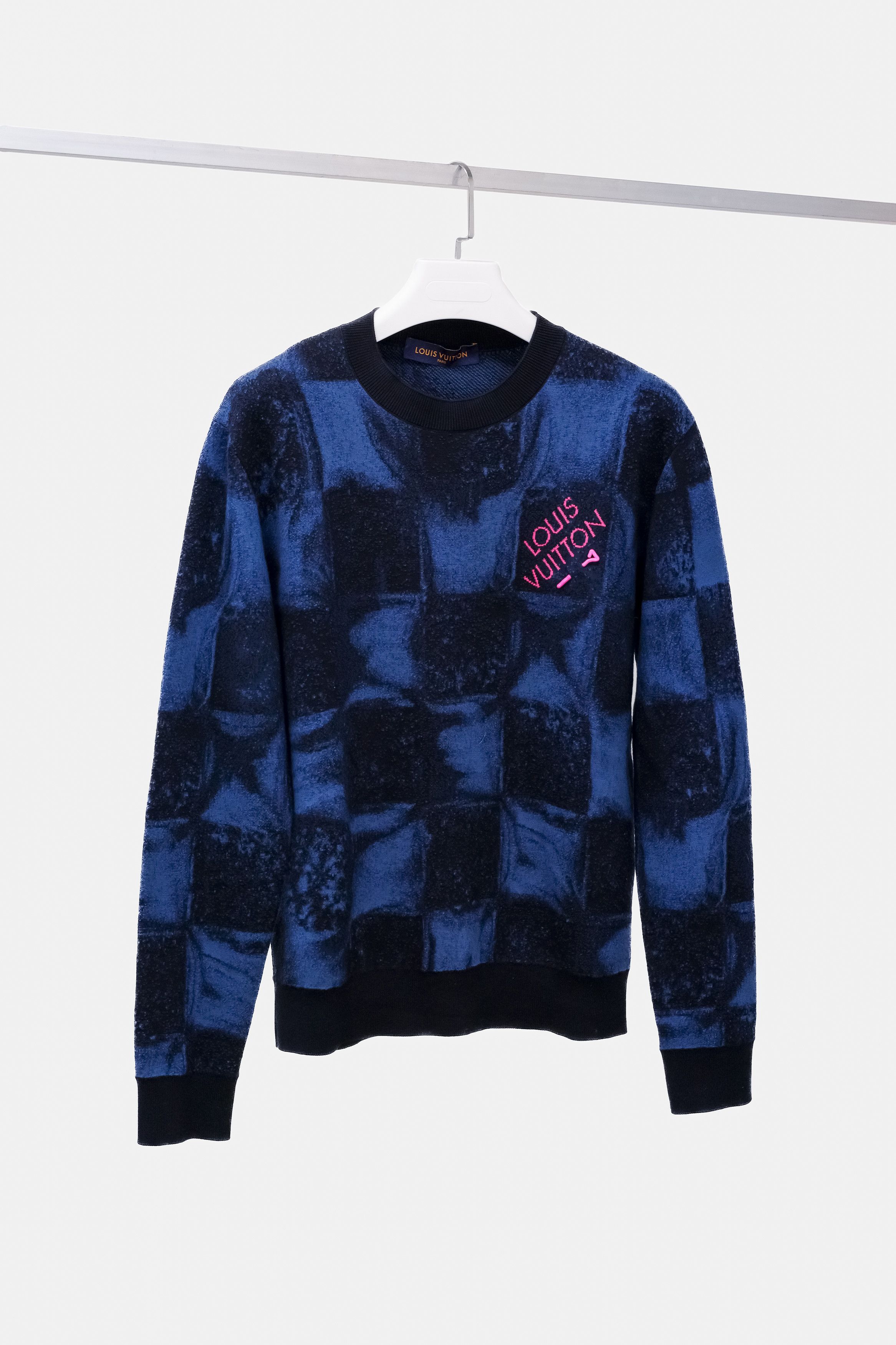 Image of Louis Vuitton Blue Damier Salt Print Sweater, Men's (Size Small)