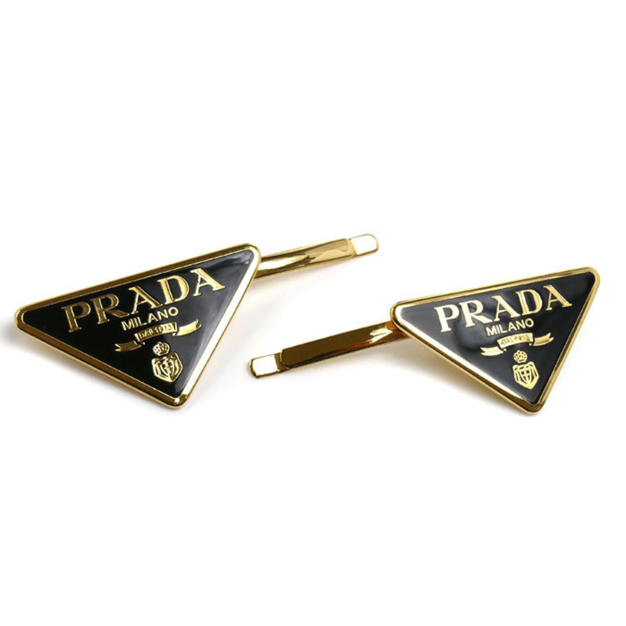 Prada PRADA Brass Hairpins with Triangle Logo, Set of 2, Hair Accessories, 1IF051_2BA6_F0632, Women's Size ONE SIZE - 1 Thumbnail