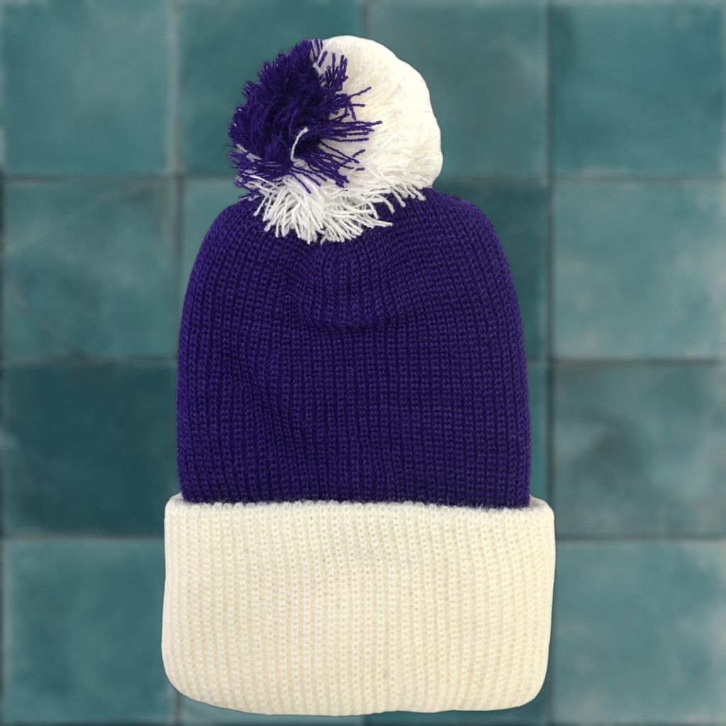 Vintage VINTAGE 80s waffle knit pom beanie winter hat cap skully adult OSFA deadstock NOS purple Mens Beanie Size ONE SIZE - 1 Thumbnail