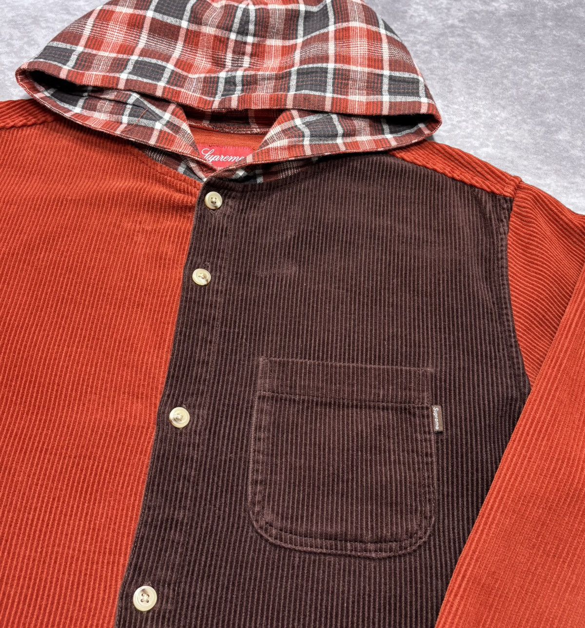 Supreme Supreme Hooded Color Blocked Corduroy Shirt (FW18) Size US M / EU 48-50 / 2 - 2 Thumbnail