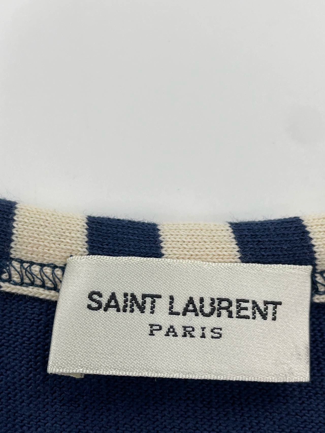 Saint Laurent Paris × Yves Saint Laurent SAINT LAURENT YSL Women's Navy Blue Natural Short-sleeved Size XS / US 0-2 / IT 36-38 - 7 Thumbnail