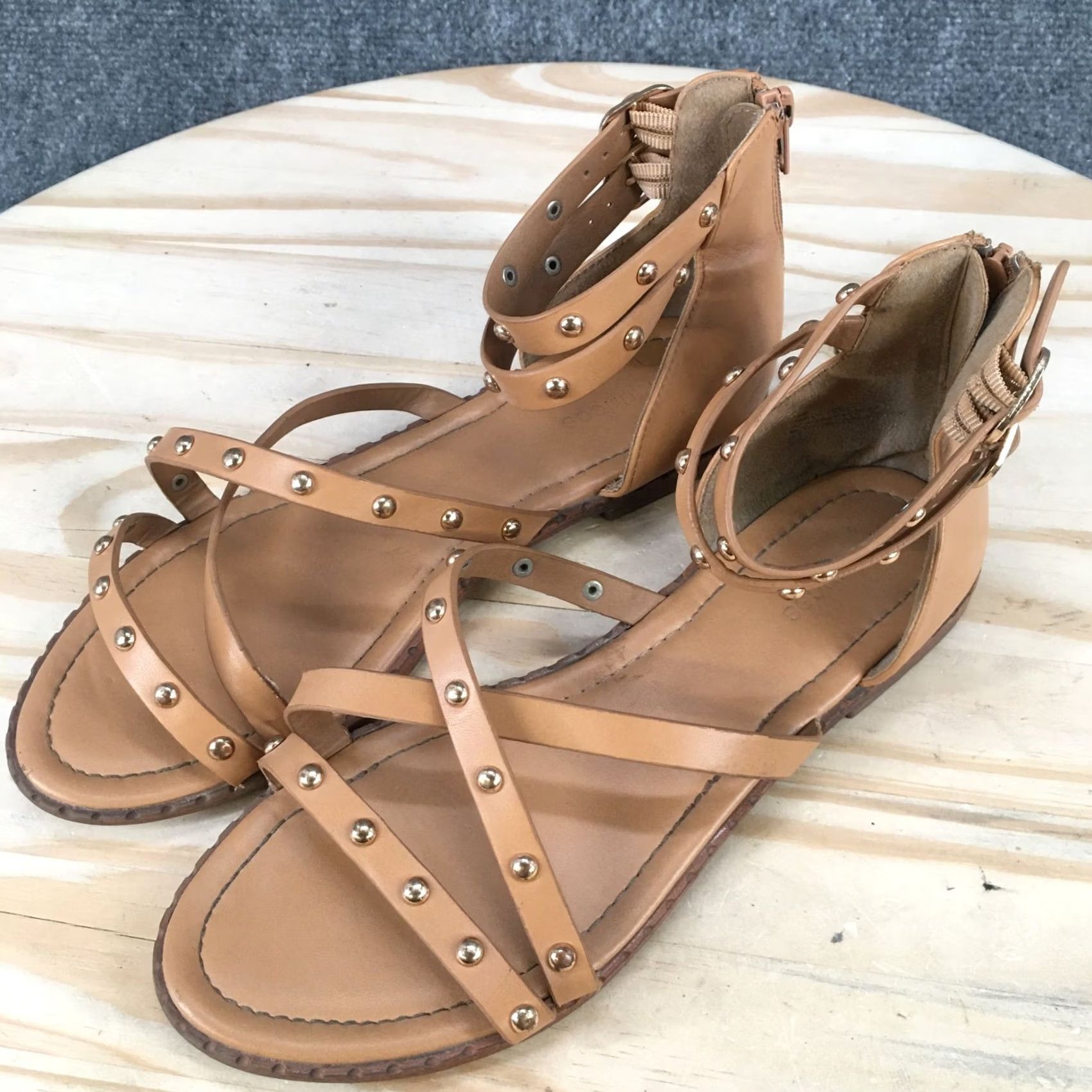 Vintage Maurices Sandals Womens 8 Harley Gladiator Brown Faux Leather Studded Flats Size US 8 / IT 38 - 6 Thumbnail