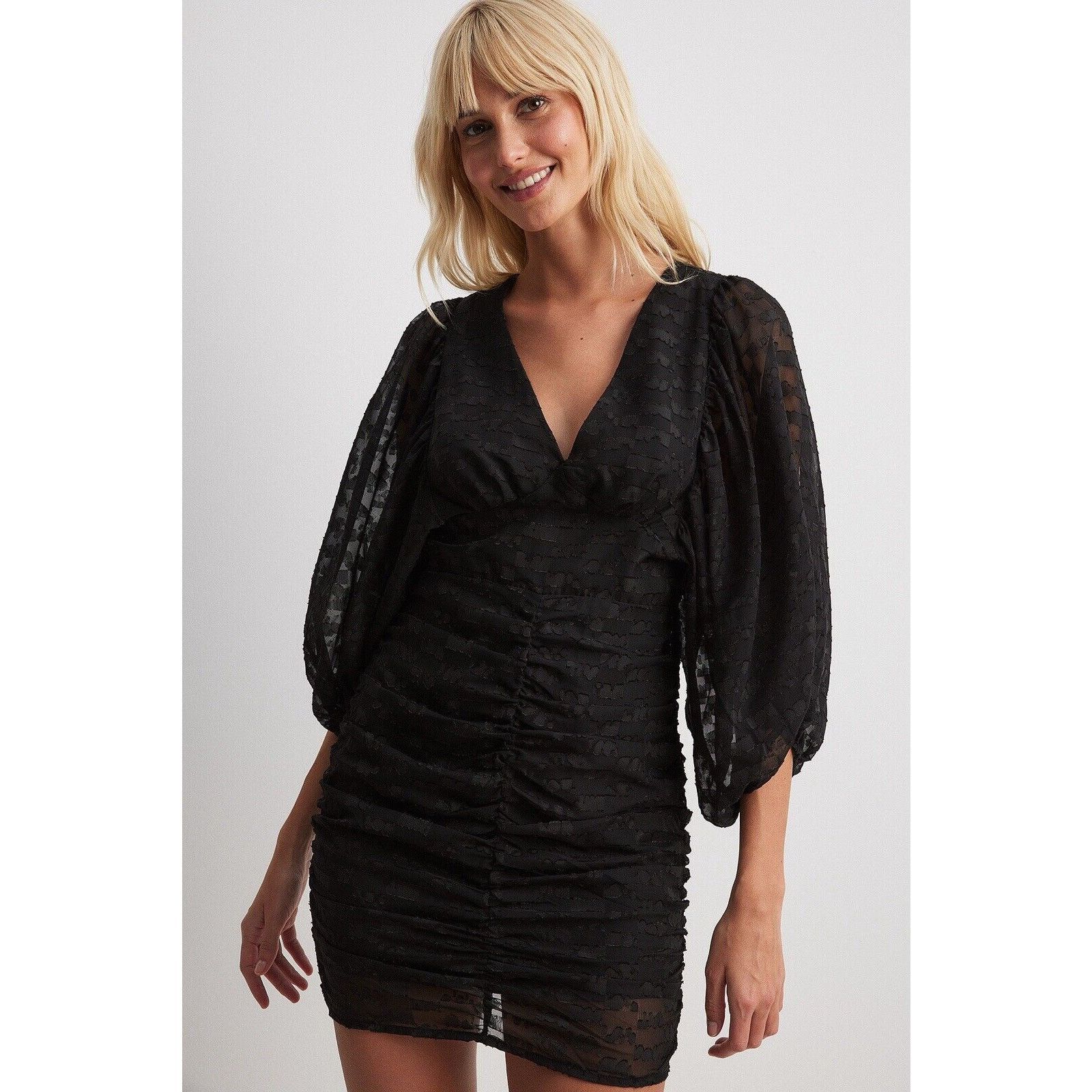 Other NAKD Sheer Mini Dress 3/4 Puff Sleeve Deep V Neck Black M Size M / US 6-8 / IT 42-44 - 1 Thumbnail