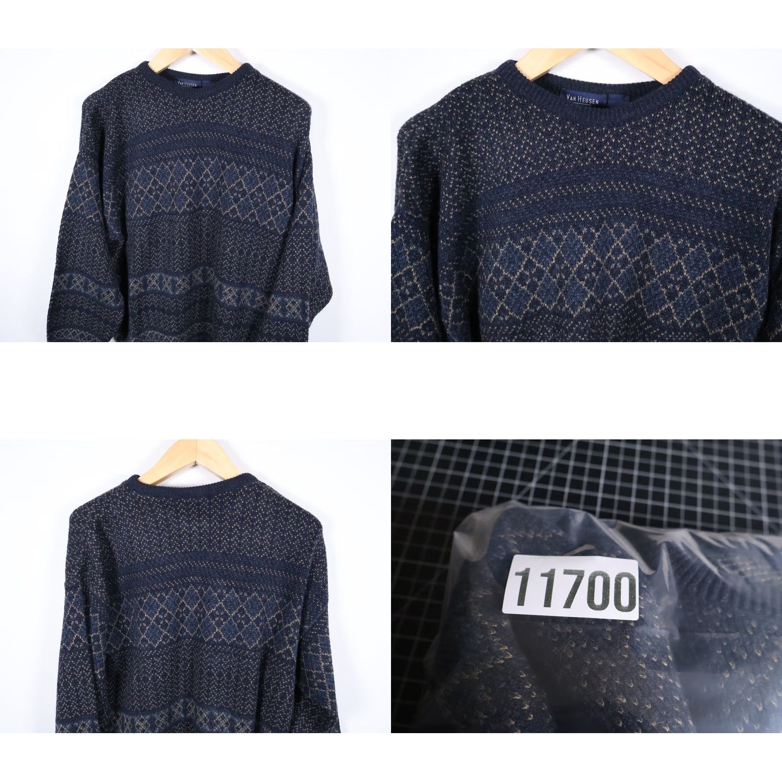 Van Heusen VINTAGE Van Heusen Sweater Shirt Men M Dark Blue Geometric Pattern 90s Dad Style Pullover Knit Crew Neck Size US M / EU 48-50 / 2 - 8 Thumbnail