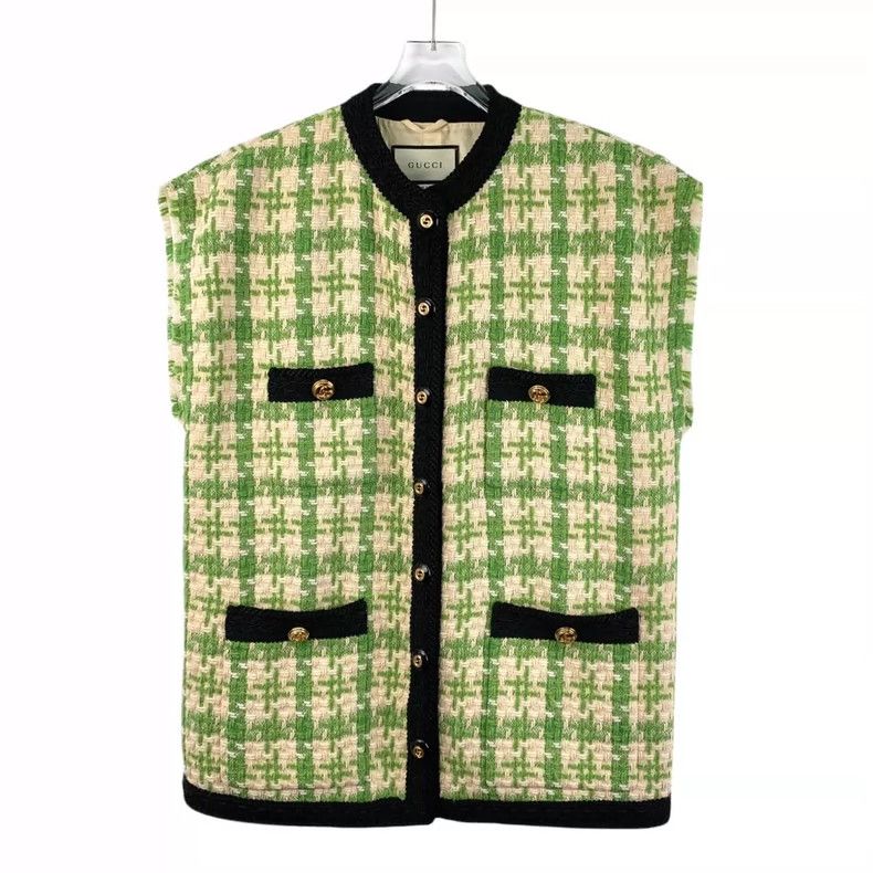 Gucci Gucci Light green wool woven tweed single-breasted vest jac Size S / US 4 / IT 40 - 1 Thumbnail