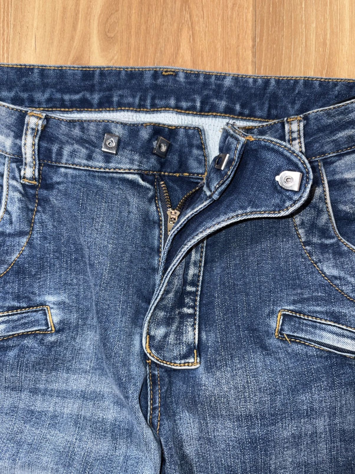 Japanese Brand Balmain style Jeans Blue Moto Biker SlimFit Distressed Denim Size US 33 - 11 Thumbnail