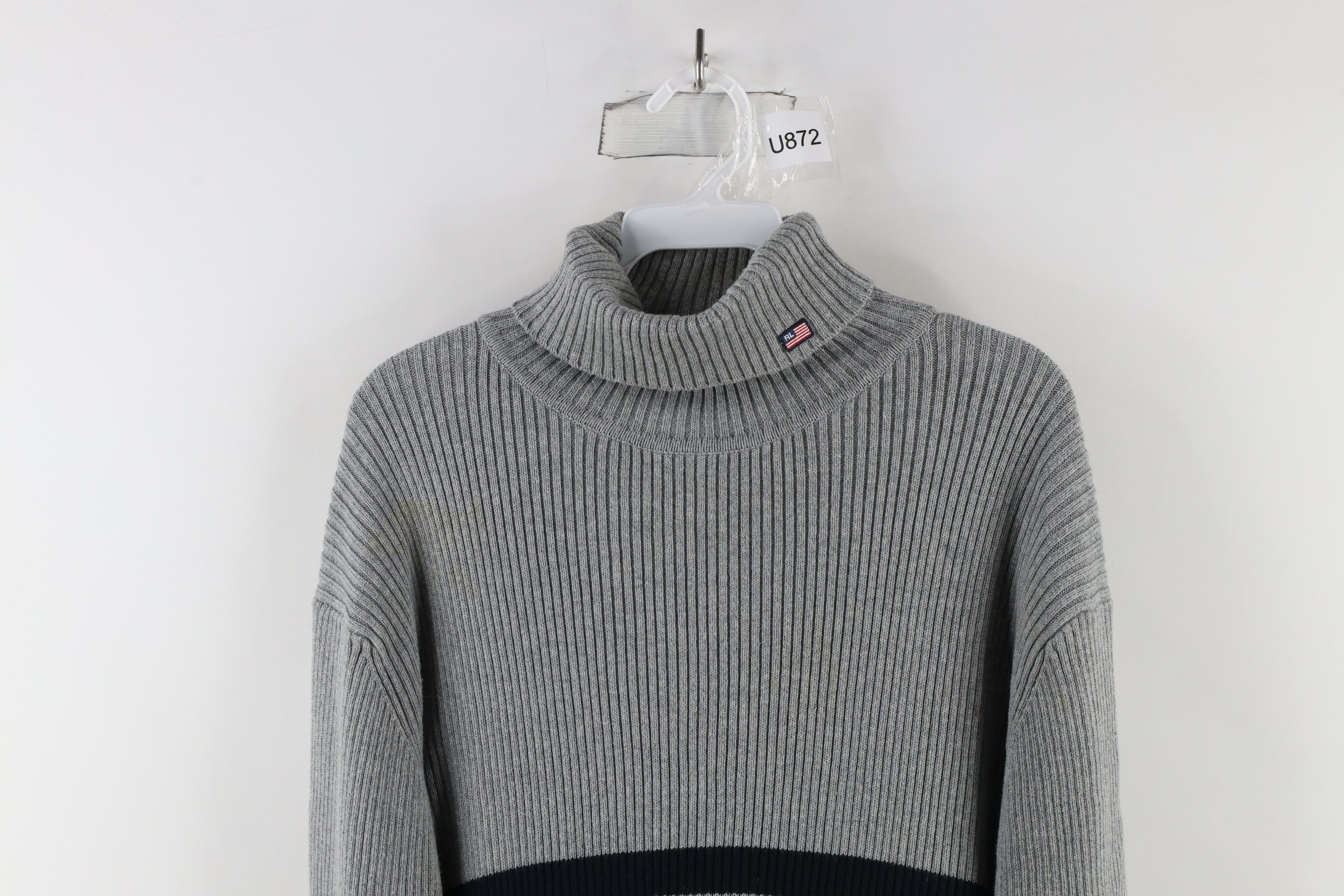 Ralph Lauren × Vintage Vintage 90s Ralph Lauren Ribbed Knit Turtleneck Sweater Gray Size US XL / EU 56 / 4 - 2 Thumbnail