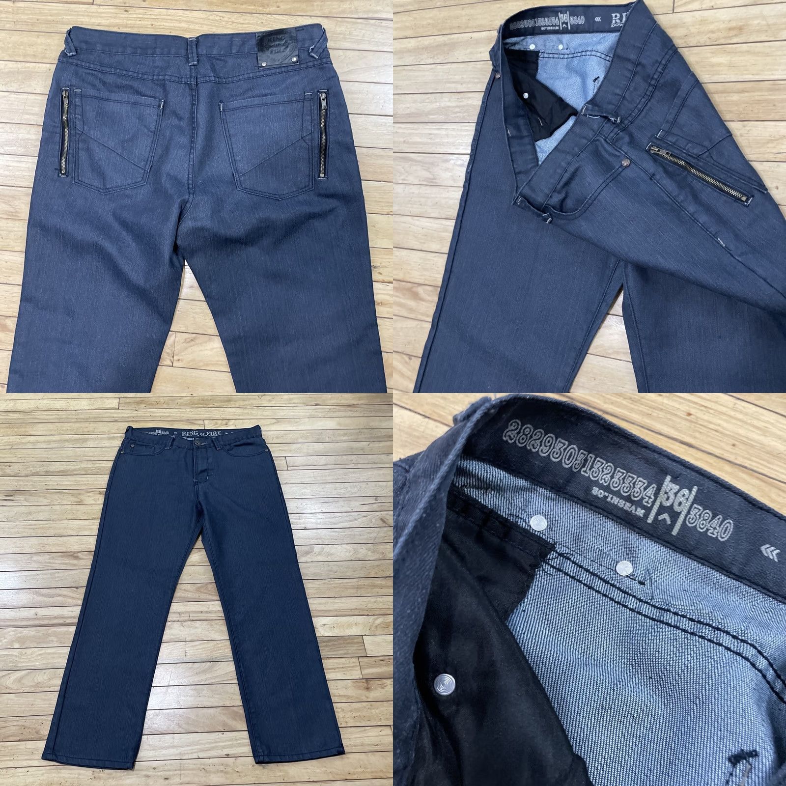 Ring Of Fire RING OF FIRE Men Jeans 36x30 Slim Straight LA Denim Dark Blue Zip Pockets Rocker" Size US 36 / EU 52 - 10 Thumbnail