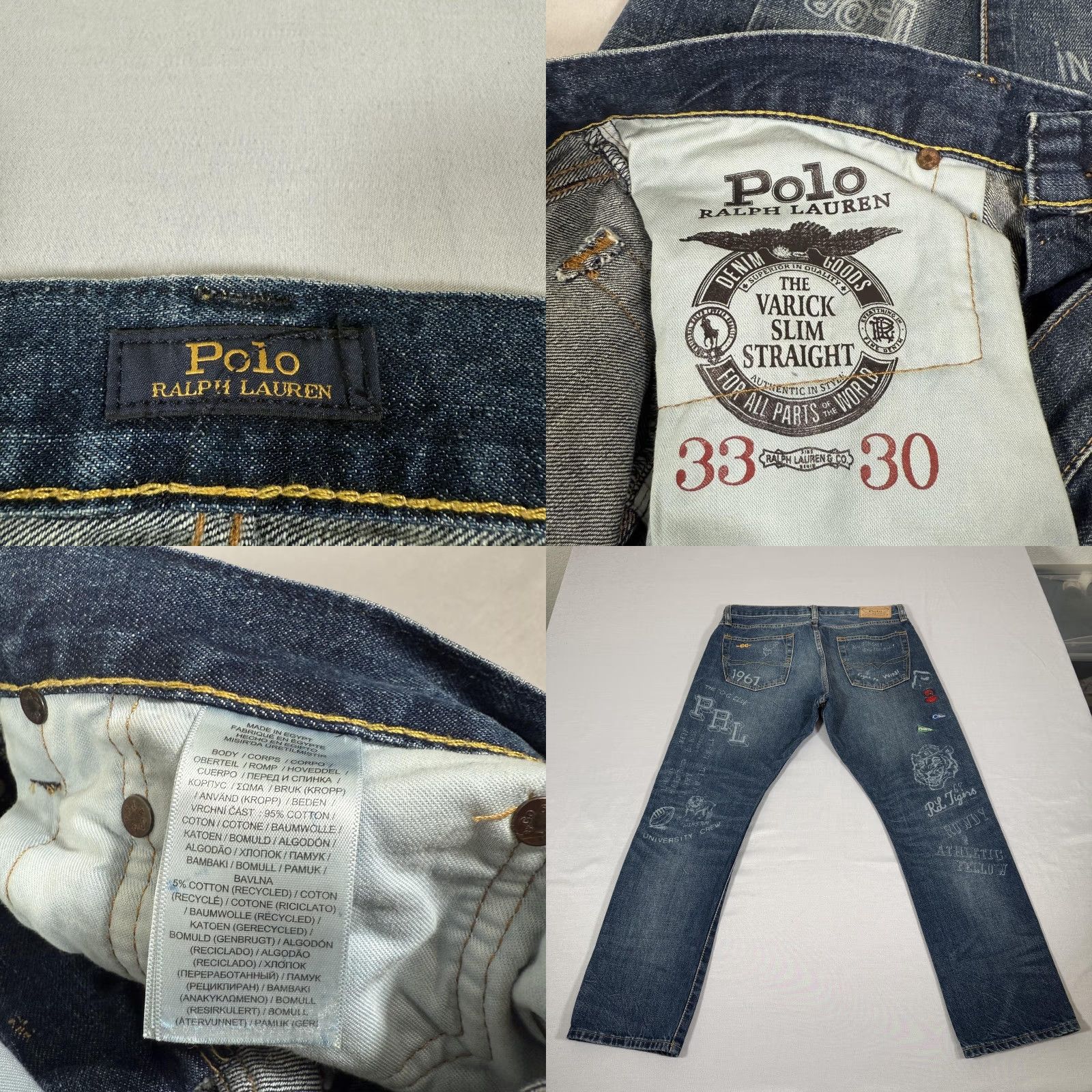 Polo Ralph Lauren Polo Ralph Lauren Varick Slim Straight Jeans Men 33x30 Blue Patchwork Denim Pants Size US XS / EU 42 / 0 - 9 Thumbnail