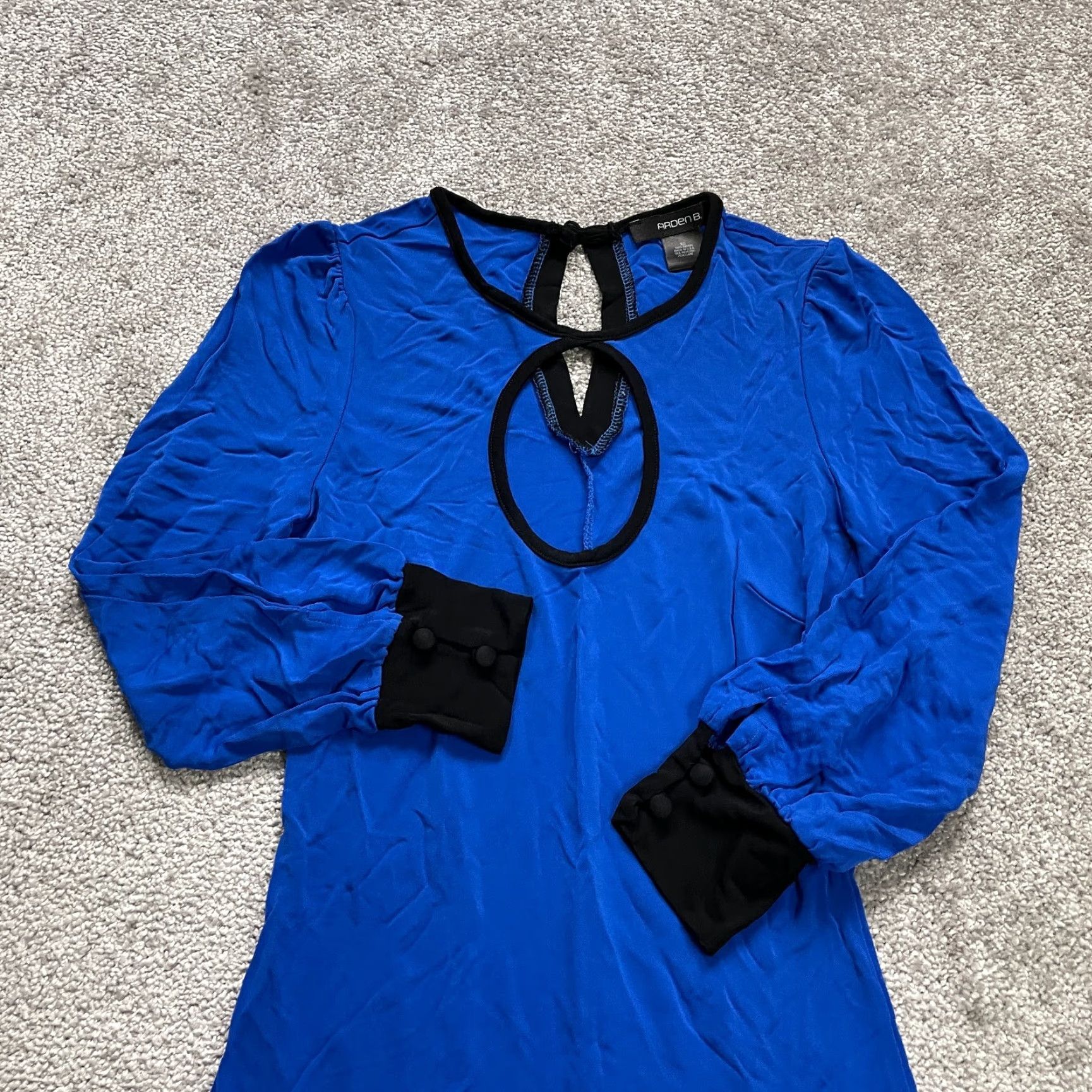 Vintage Arden B Maxi Dress Womens XS Blue Black Keyhole Long Sleeve Casual Rayon Size XS / US 0-2 / IT 36-38 - 3 Thumbnail