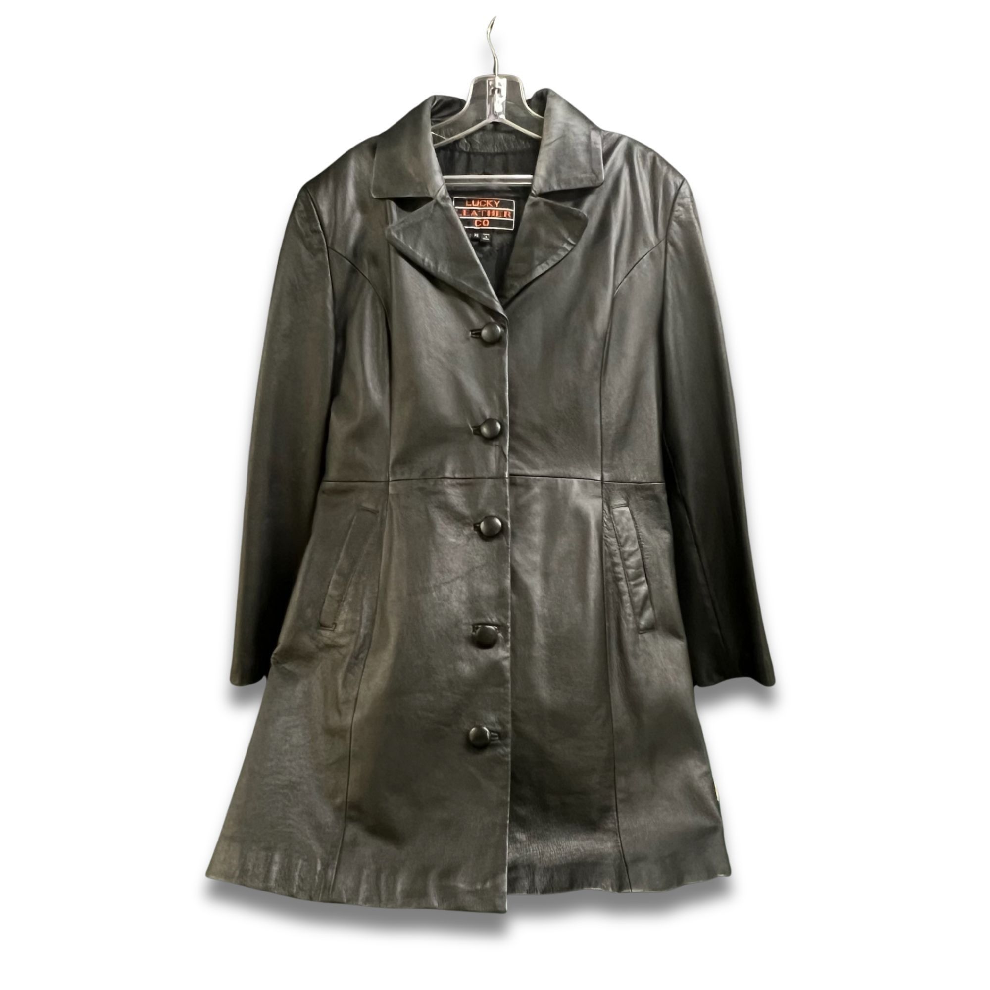 Other Vintage Lucky Leather Co. Elegant Black Leather Coat With Bu Size XL / US 12-14 / IT 48-50 - 2 Thumbnail
