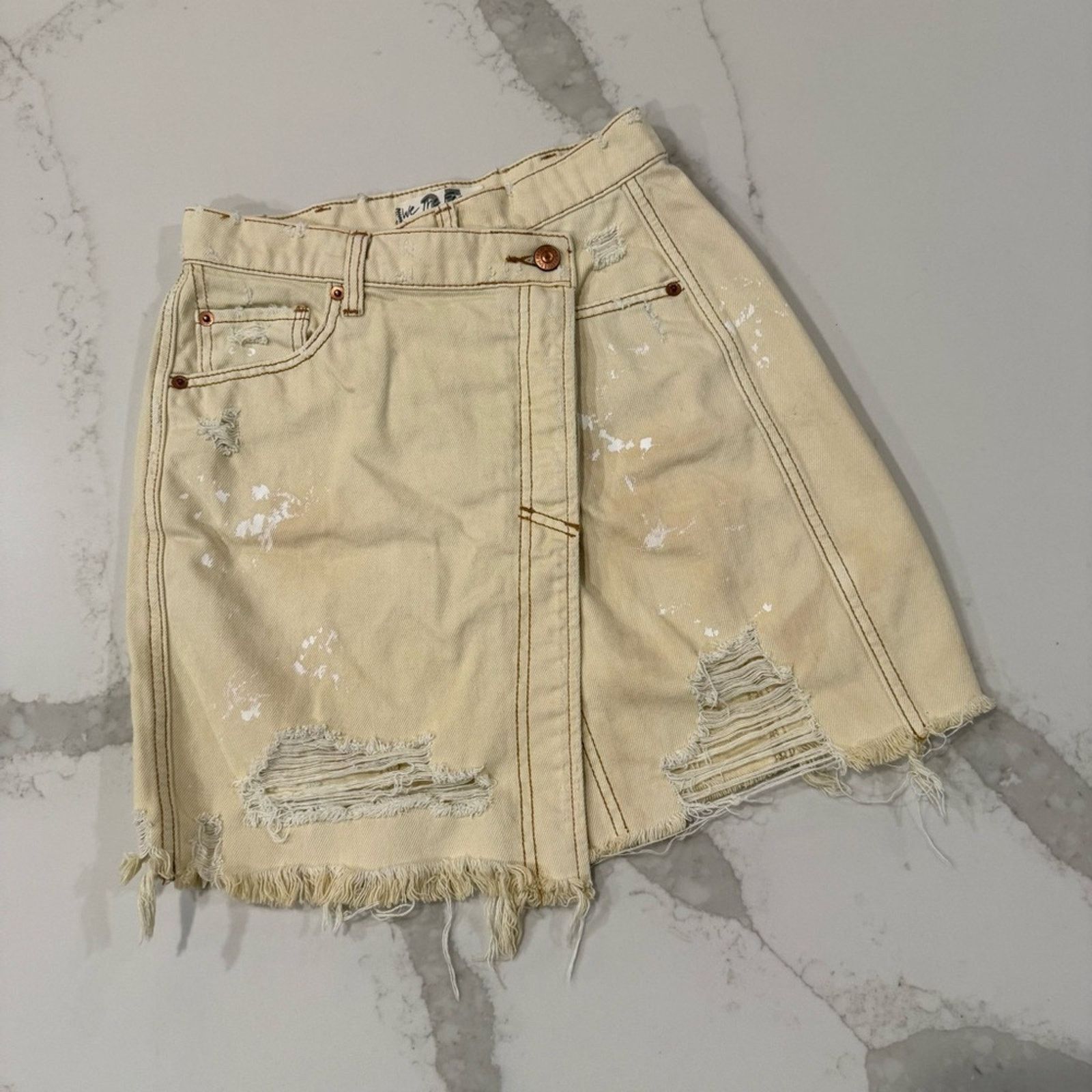 Free People Free People We The Free FauxWrap Distress MiniSkirt Womens25 Size 25" / US 0 / IT 36 - 4 Thumbnail