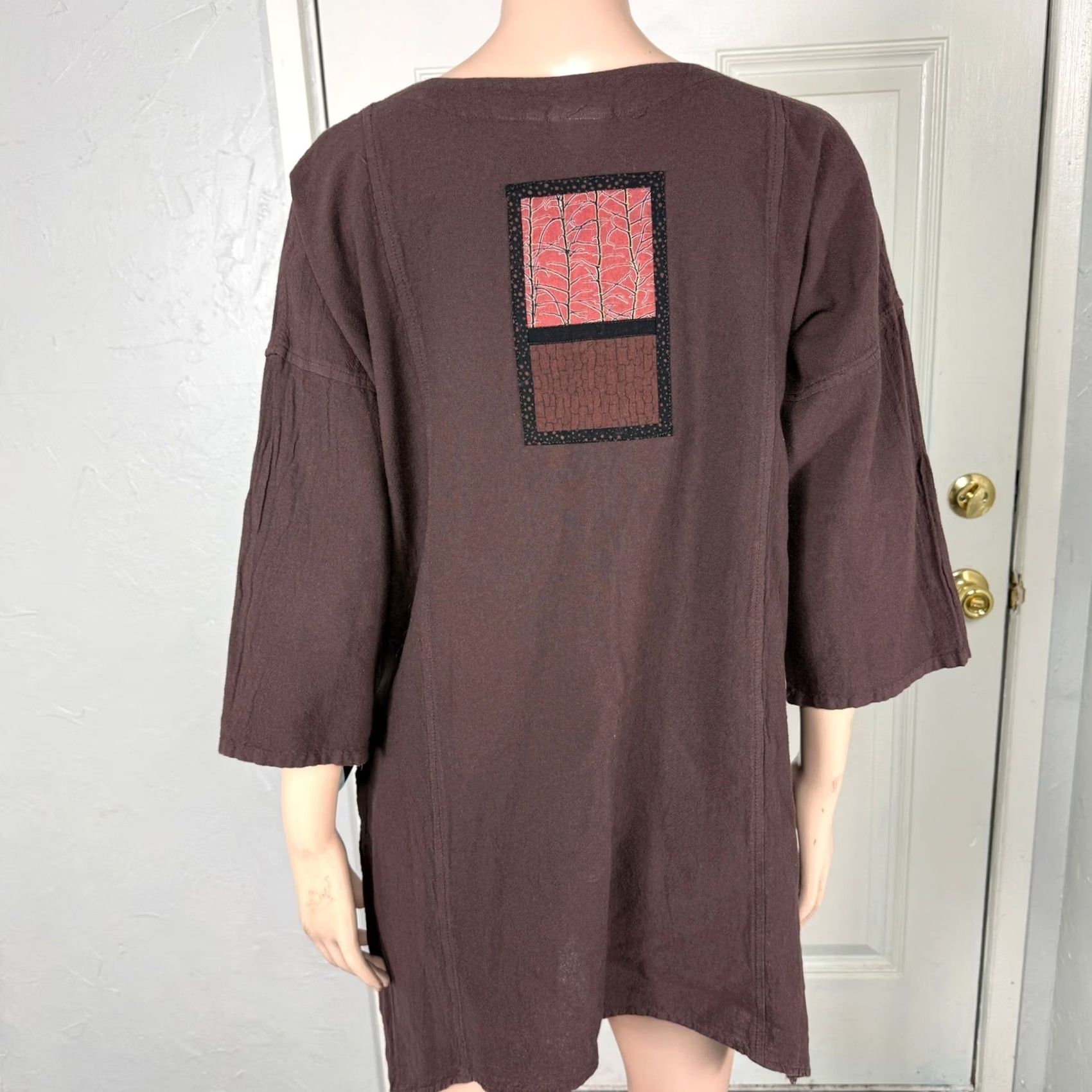 Vintage Brie Kriebel Shirt Cotton Geomoetric Tunic G2 - S - Women - Brown - Casual - Cotton - 44 bust - 29-32" length Size S / US 4 / IT 40 - 5 Thumbnail