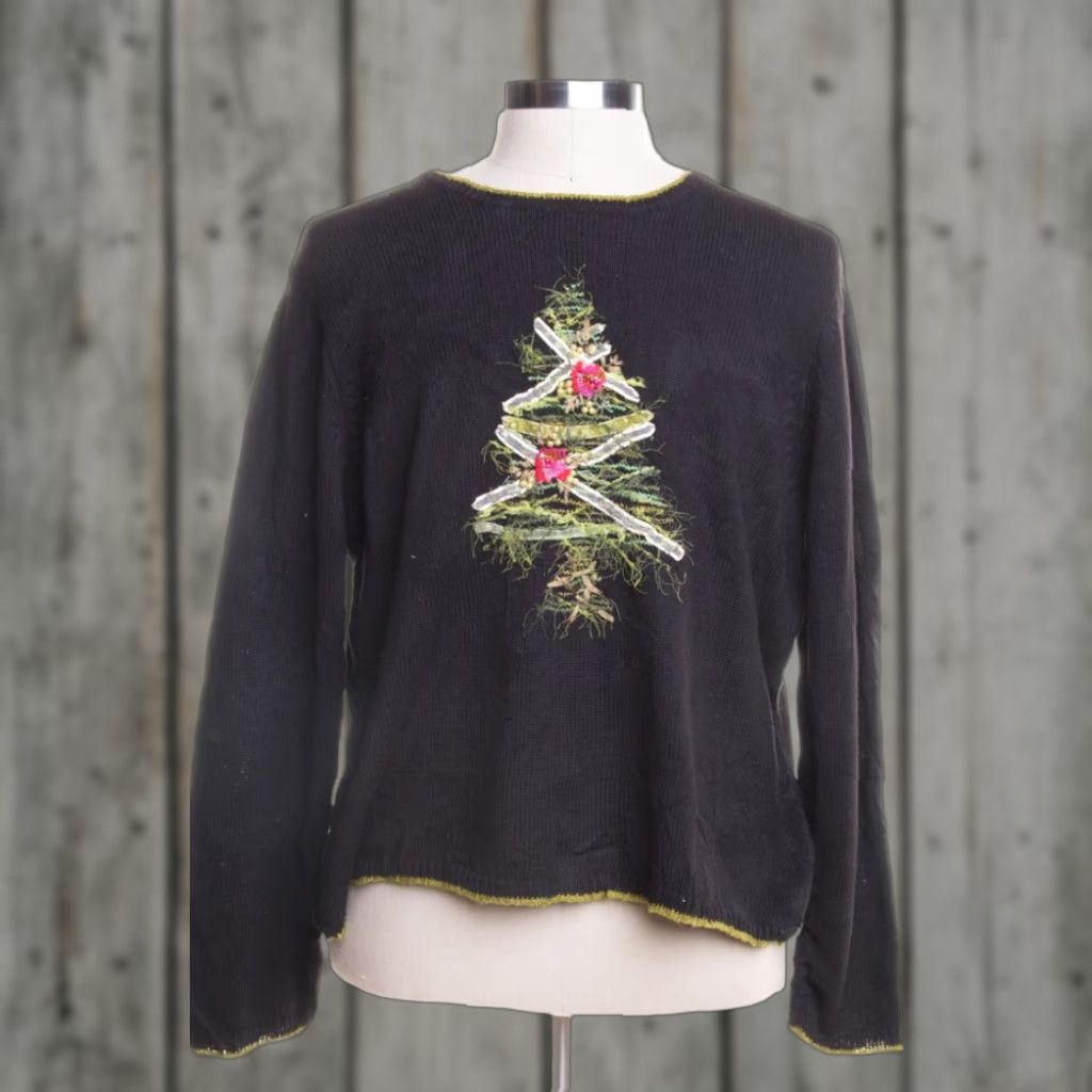 Talbots VINTAGE Talbots Black Ugly Christmas Pullover 2XL Christmas Trees Pullover Mens Womens XL XXL Black Pullover Vintage Christmas Ragstock Size XXL / US 16-18 / IT 52-54 - 1 Preview