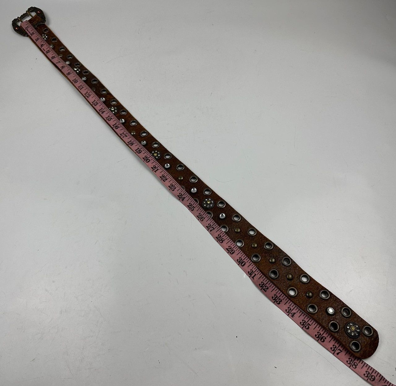 Japanese Brand distressed studded leather belt tc3 Size 34 - 3 Thumbnail