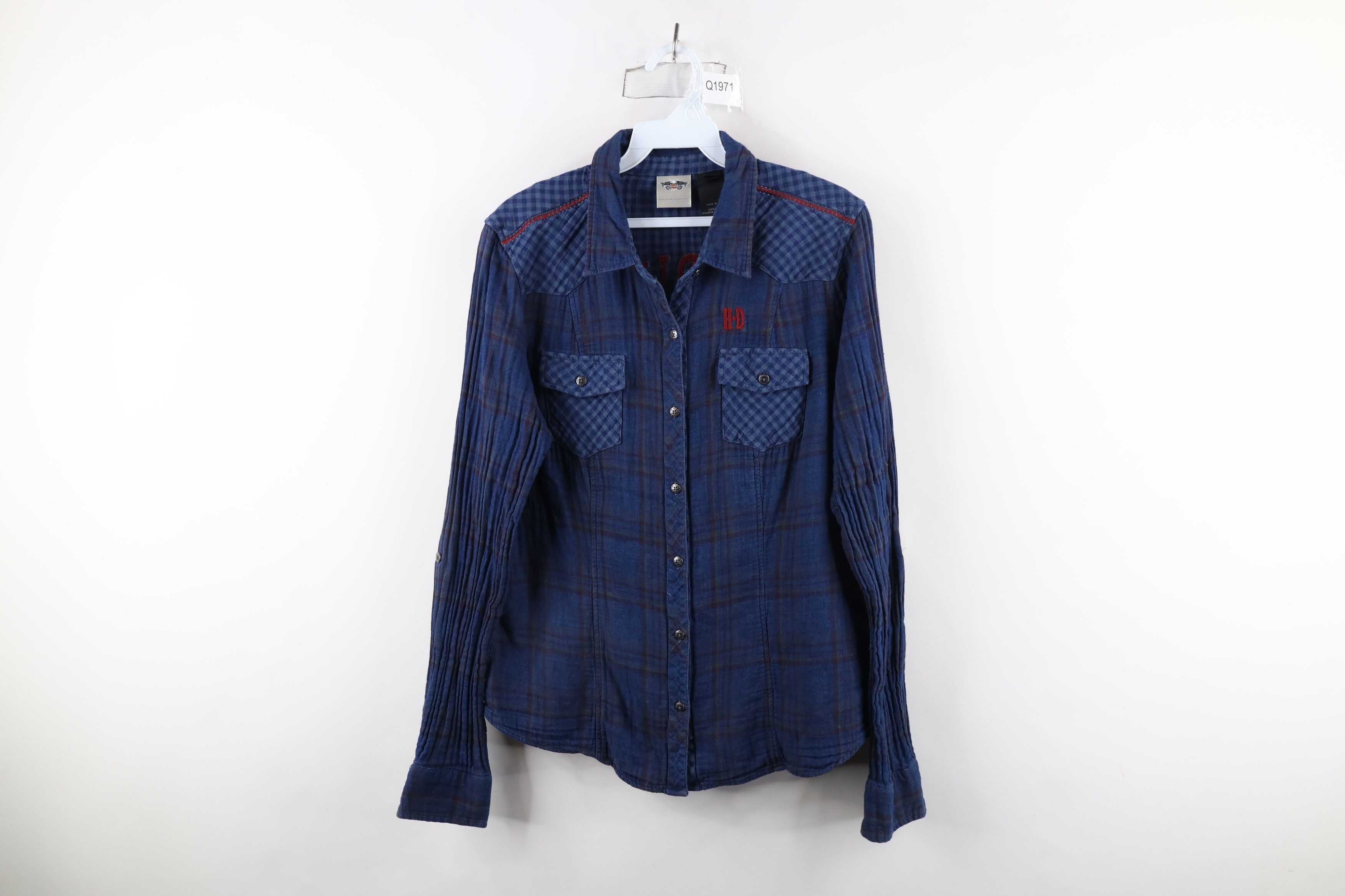 Harley Davidson × Vintage Vintage Harley Davidson Western Flannel Button Shirt Plaid Size L / US 10 / IT 46 - 1 Thumbnail