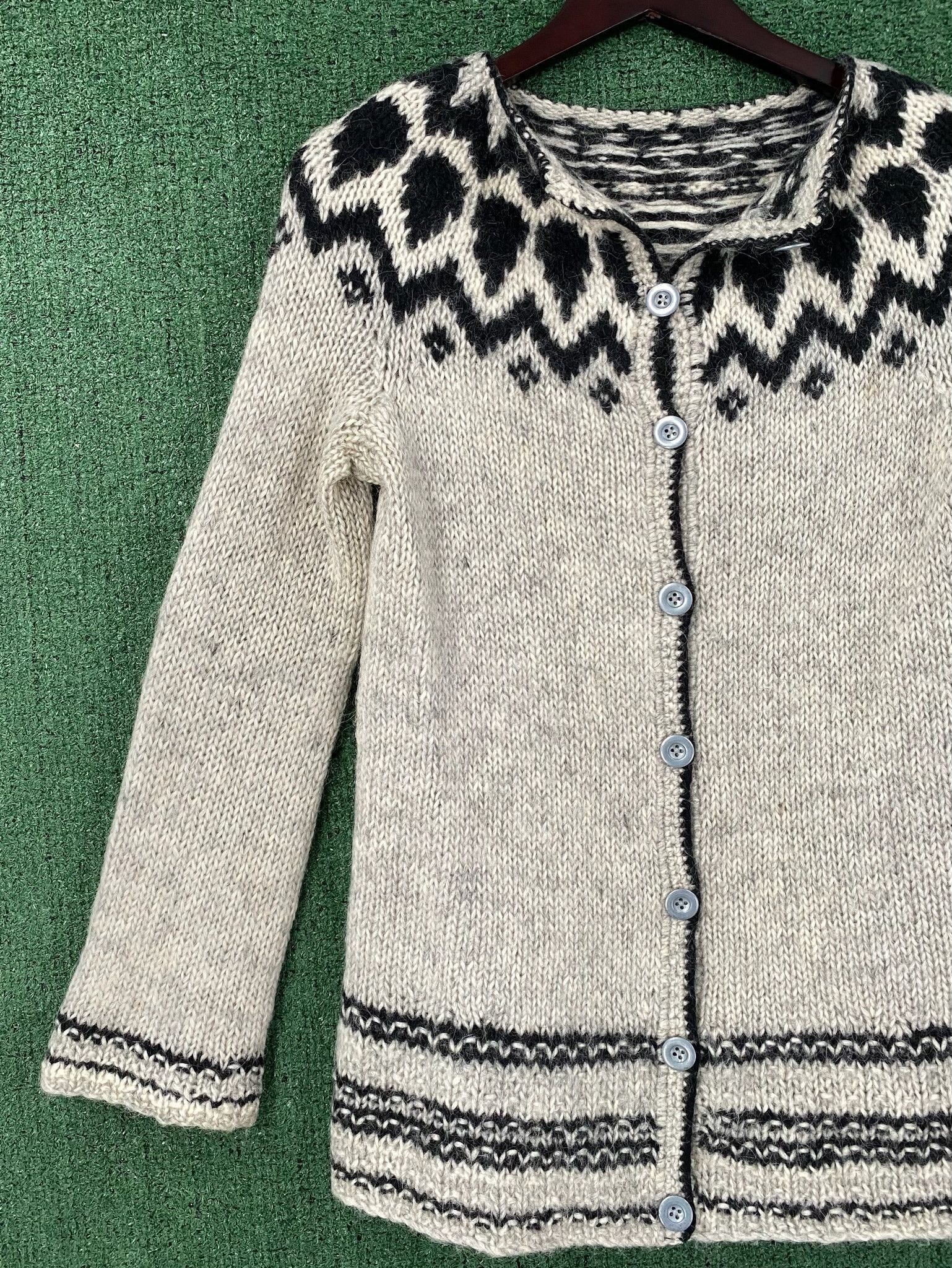 Handmade Y2K Hand Knitted Norway Fair Isle Alpaca Cardigan Sweater XS Size XS / US 0-2 / IT 36-38 - 4 Thumbnail
