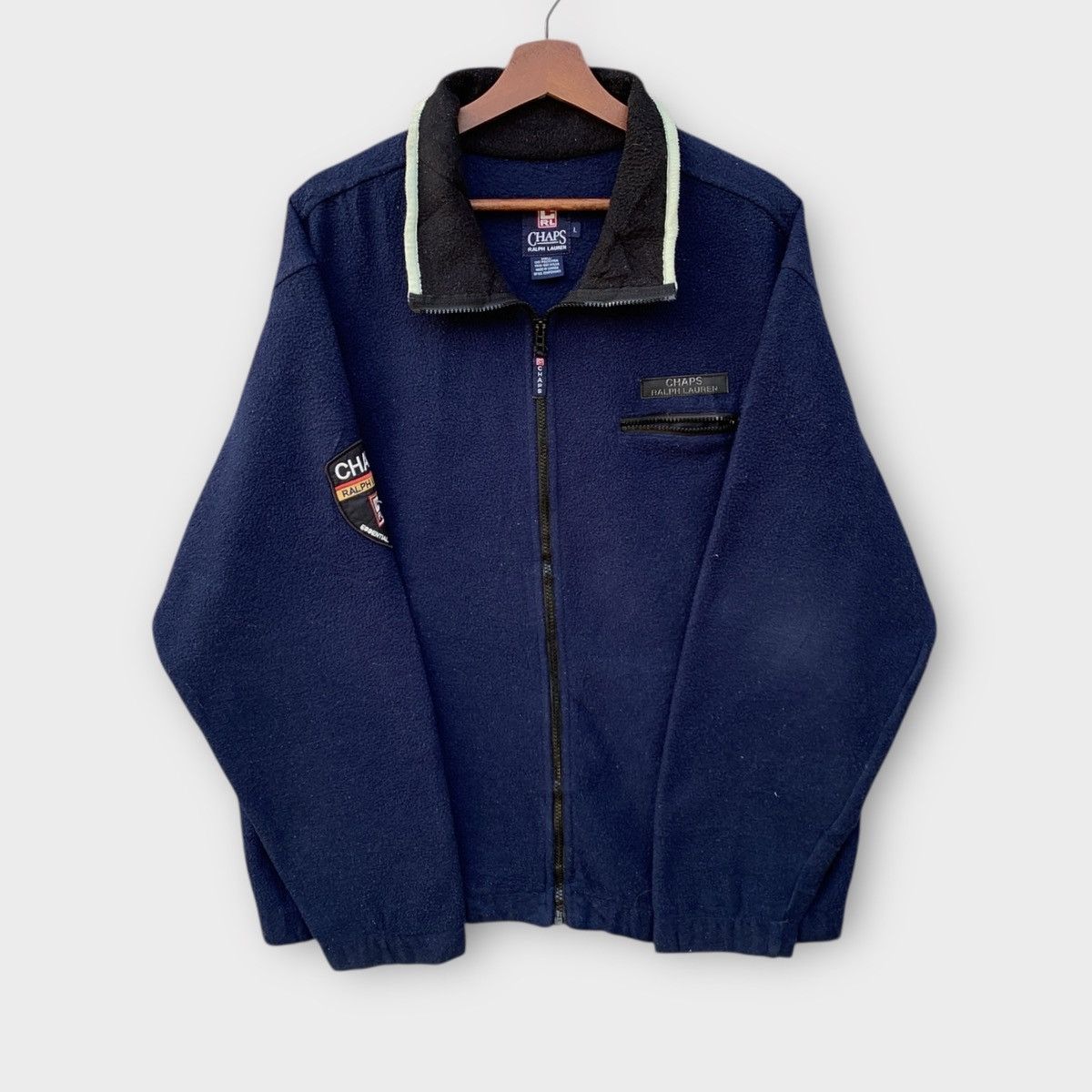 Chaps Ralph Lauren VINTAGE 90s CHAPS RALPH LAUREN FLEECE NAVY JACKET PATCH LOGO Size US L / EU 52-54 / 3 - 3 Thumbnail