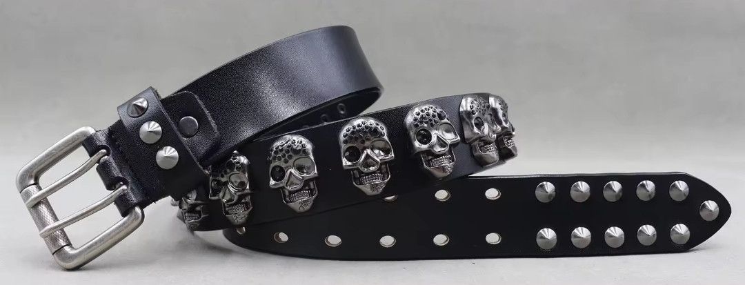 Japanese Brand × Leather × Vintage Y2K Rivet Spike Skull Leather Belt Rock 30-34" Size ONE SIZE - 2 Thumbnail