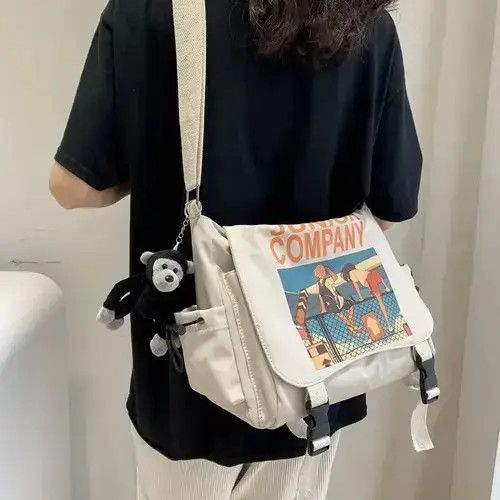 Fashion Y2K Cartoon Graphic Shoulder Messenger Bag Vintage in Beige, Men's