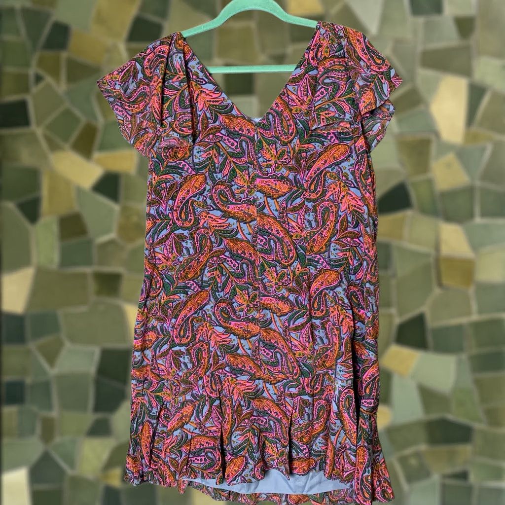 J.Crew J.CREW Shift Dress 16 100% Silk Paisley Ruffle Sleeve Knee Length Multicolor Cap Sleeve Zip Dress Womens 16 Size XXL / US 16-18 / IT 52-54 - 1 Thumbnail