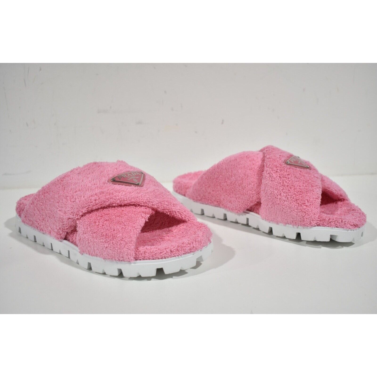 Prada Prada Terry Pink Triangle Logo Criss Cross Strap Sandal Size US 10.5 / IT 40.5 - 4 Thumbnail