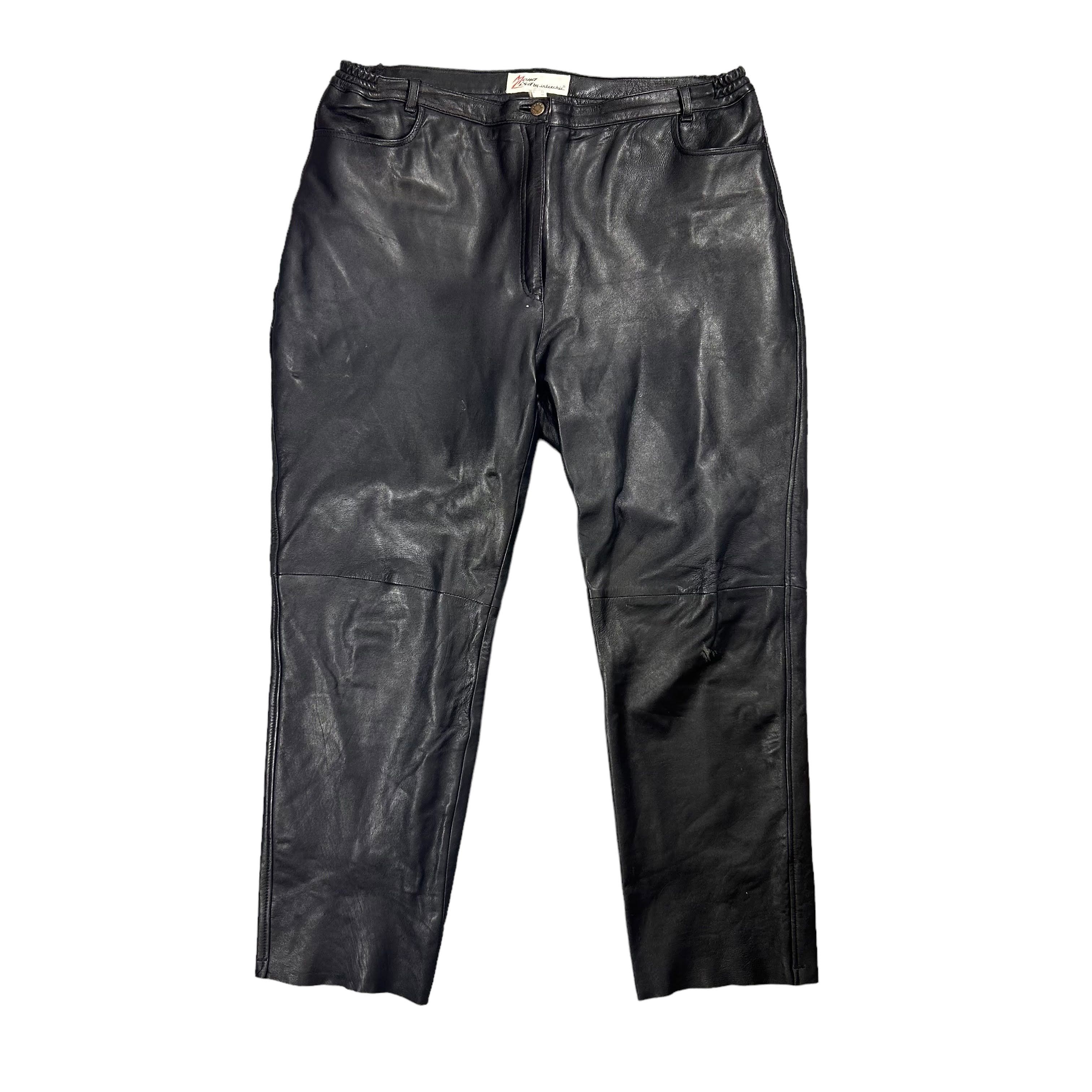 Leather × Vintage Vintage Black Baggy Loose Genuine Leather Pants Size W36 L30 Size US 36 / EU 52 - 1 Thumbnail