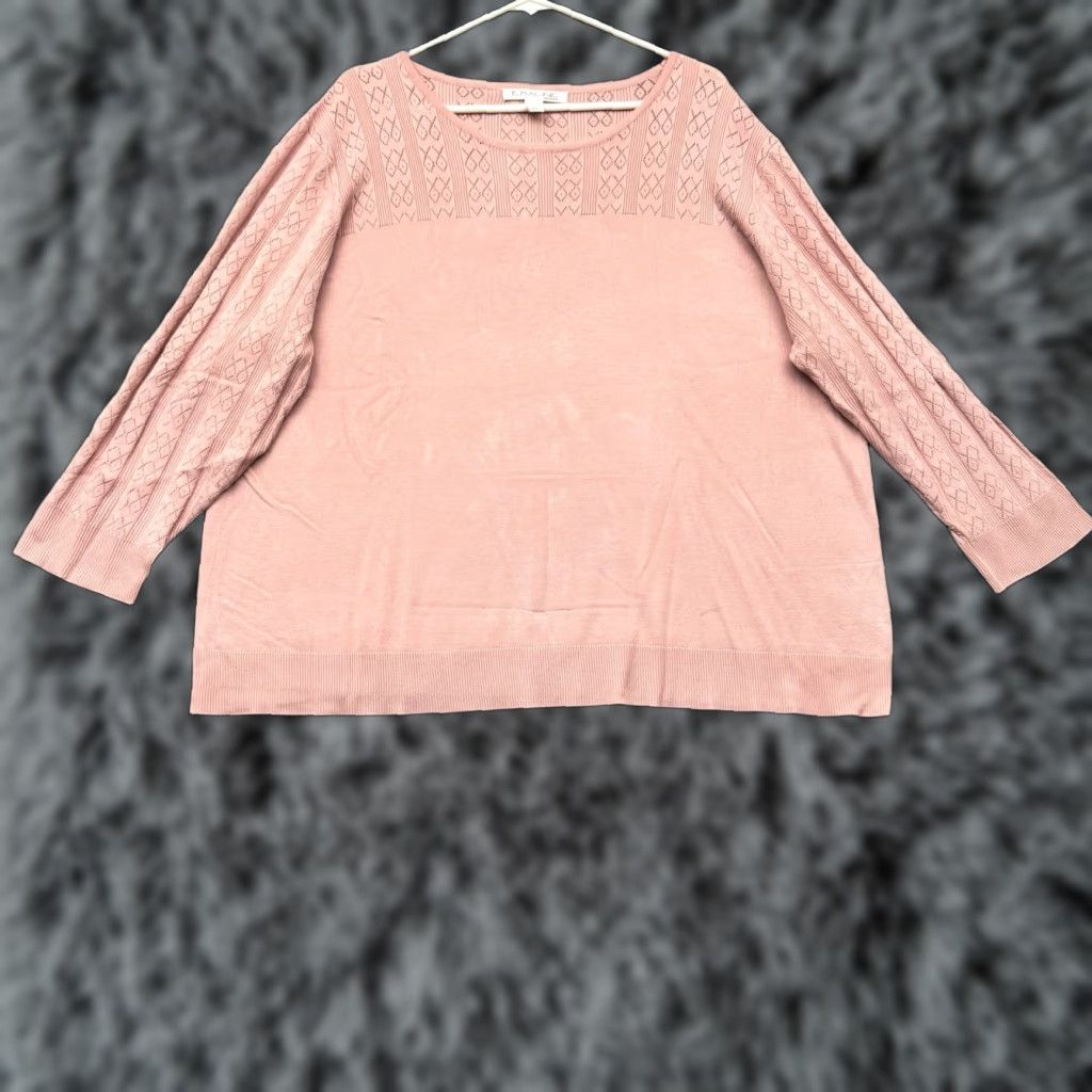 Vintage Emaline Grandmacore Sweater Women 3X Plus Cottagecore Knitted Lace 2010s Feminine Pastel Pink Size XXL / US 16-18 / IT 52-54 - 1 Thumbnail