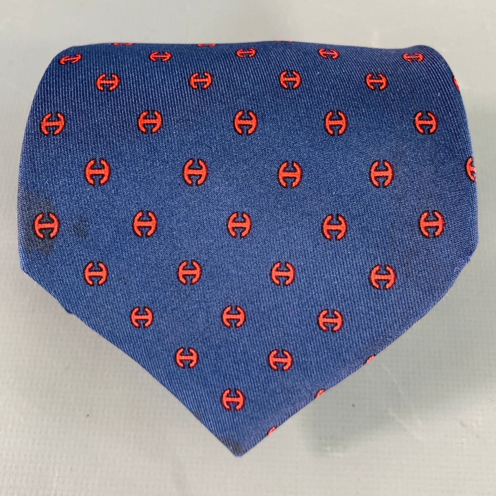 Hermes HERMES Navy Red Monogram Silk Tie Size ONE SIZE - 1 Thumbnail