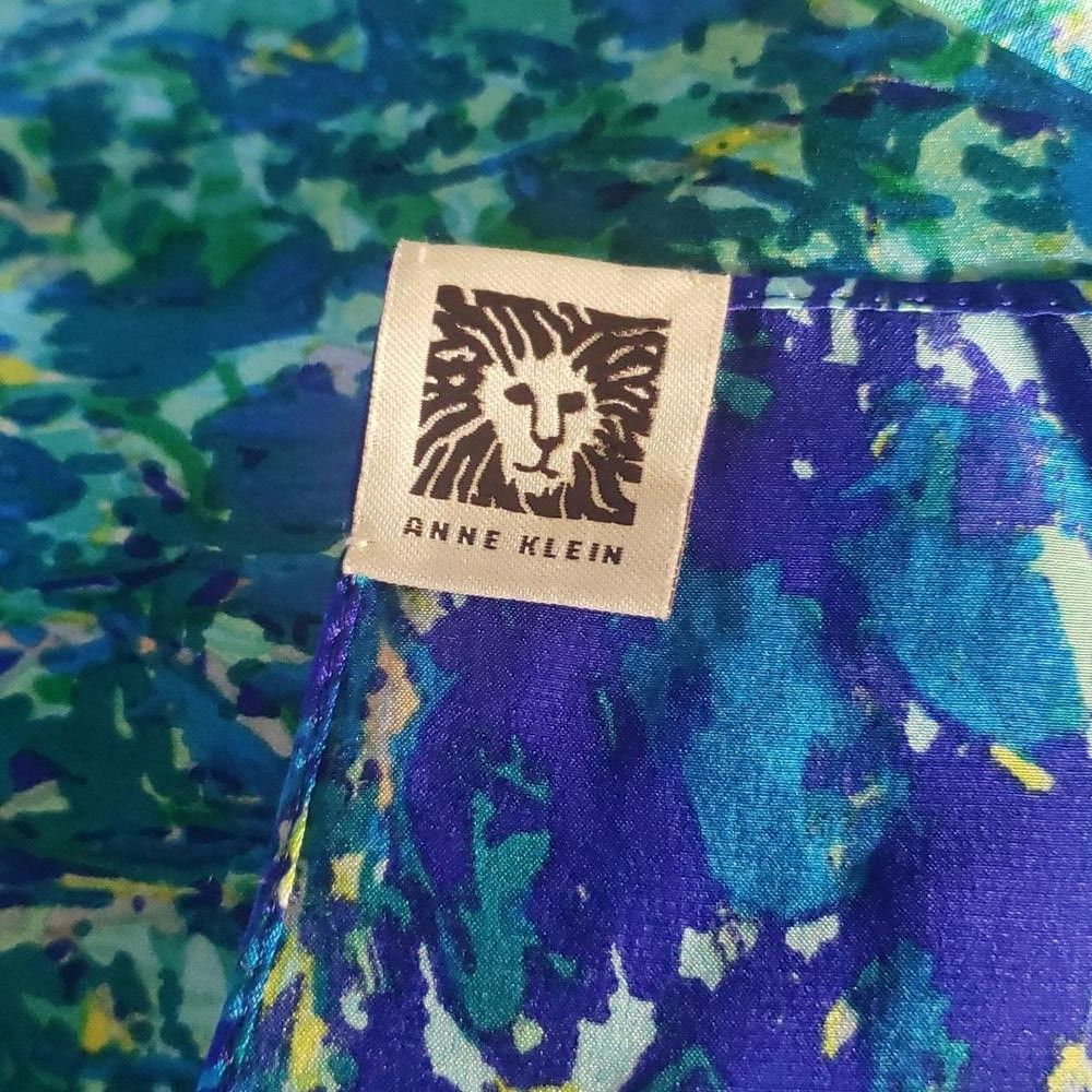 Designer CT1589 Anne Klein 100% Silk Blue & Green Scarf Size ONE SIZE - 5 Thumbnail