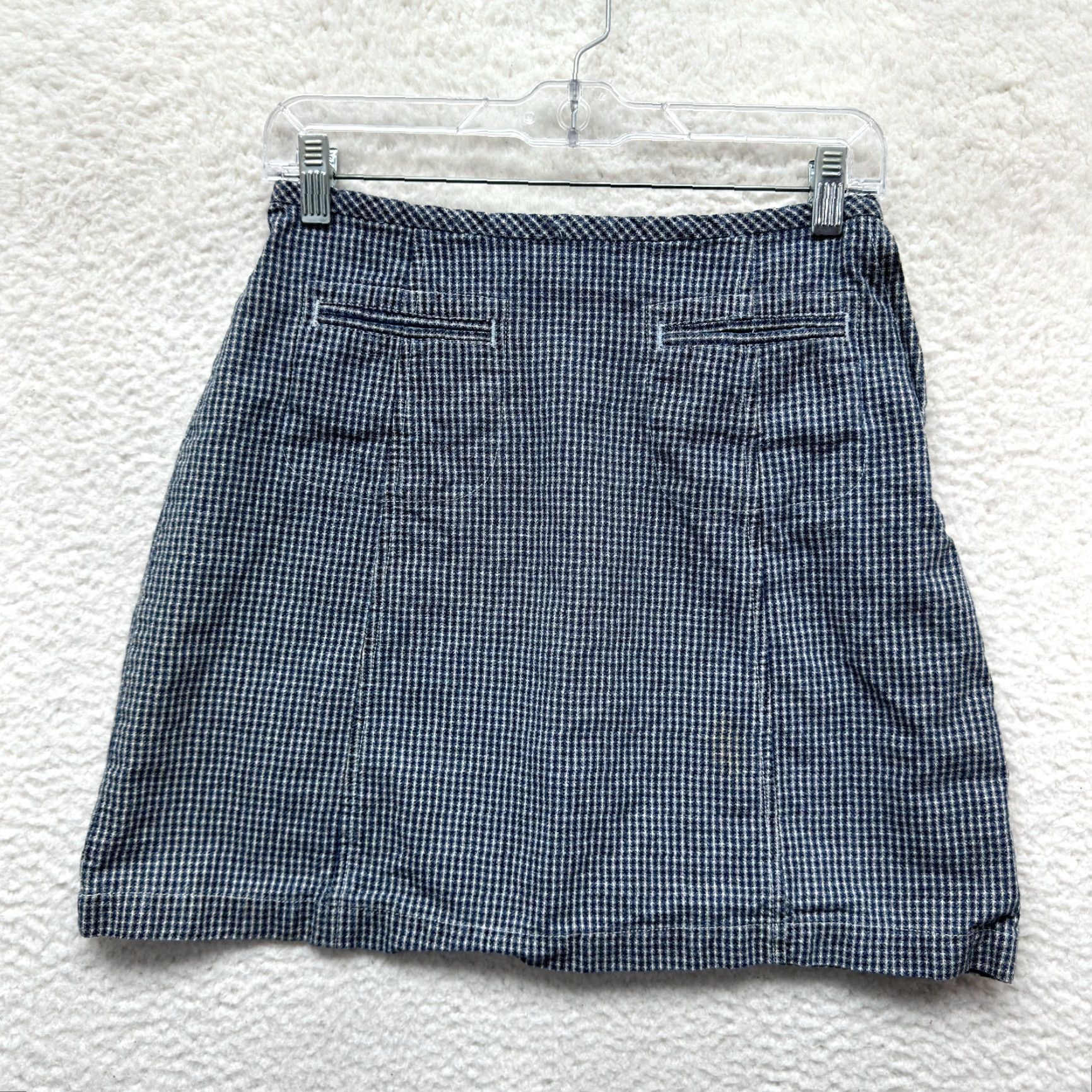 Dockers Y2K Vintage Mini Skirt 4 26 Small High Waisted Gingham Plaid Preppy Cottagecore Dockers Knit Blue Womens Size 27" / US 4 / IT 40 - 2 Thumbnail