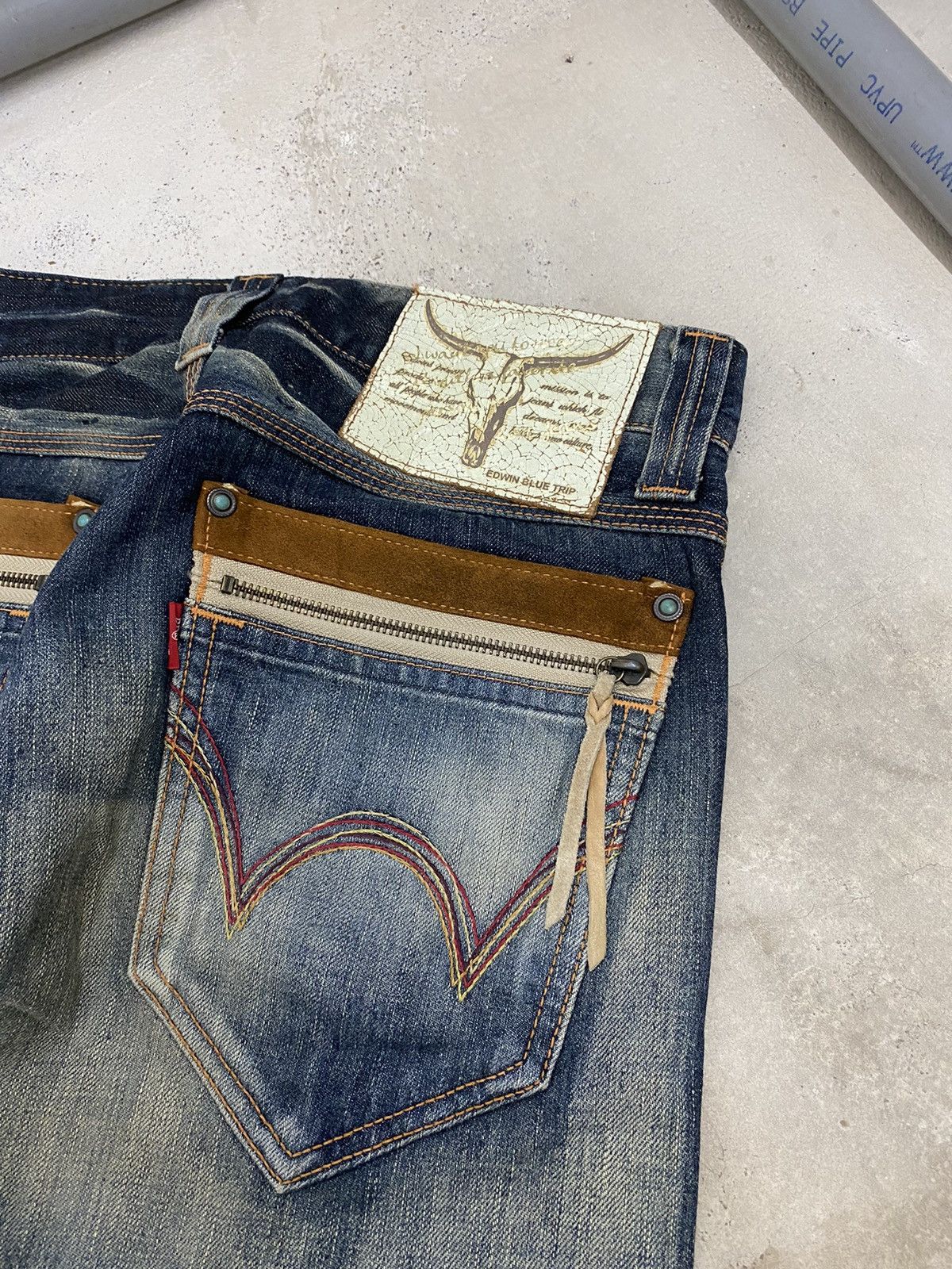 Edwin × Japanese Brand × Vintage Edwin Japan Blue Trip Zipper Pocket Rainbow Washed Usage Size US 34 / EU 50 - 12 Thumbnail