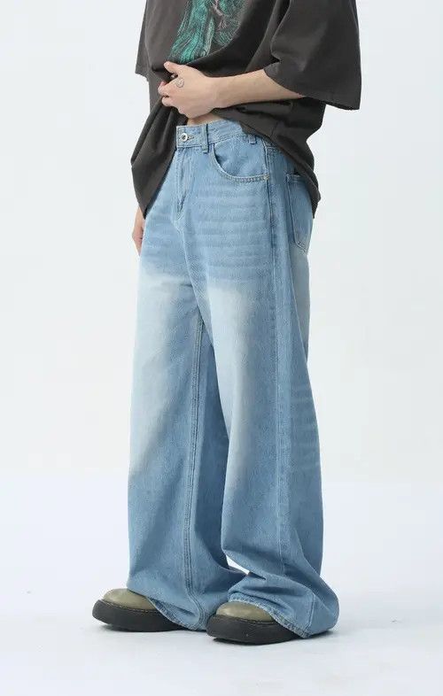 Japanese Brand × Jean Simple light blue washed floor-length wide-leg jeans Size US 32 / EU 48 - 3 Thumbnail