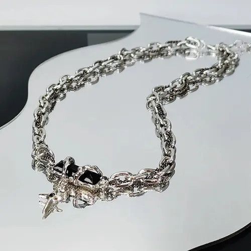 VIBE Silver chain necklace steel cross gothic punk style Size ONE SIZE - 2 Thumbnail