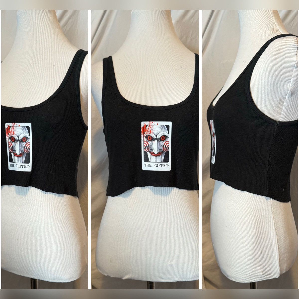 Mossimo The Puppet, Jigsaw/Tarot, Halloween Theme, Cropped Tank Top Size M / US 6-8 / IT 42-44 - 7 Thumbnail