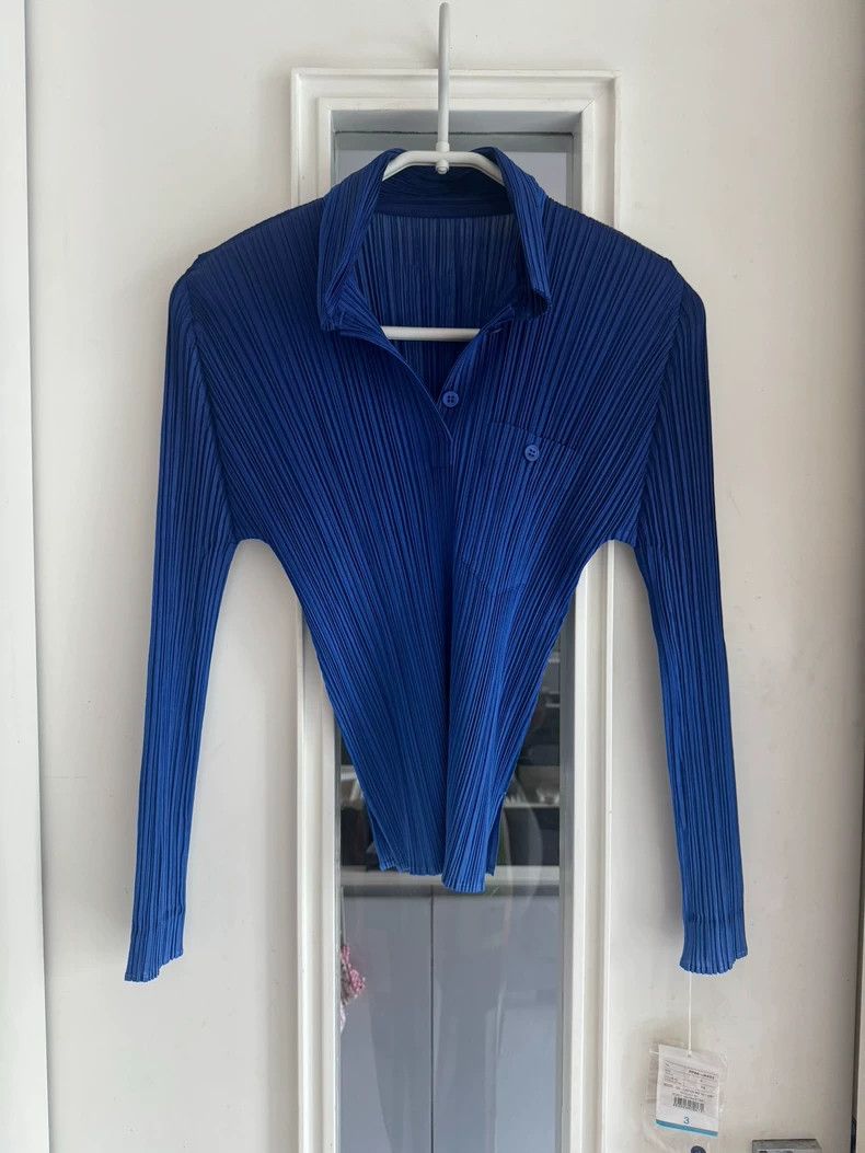 Issey Miyake Issey Miyake size:3 Blue pleated long-sleeved shirt Size M / US 6-8 / IT 42-44 - 1 Thumbnail