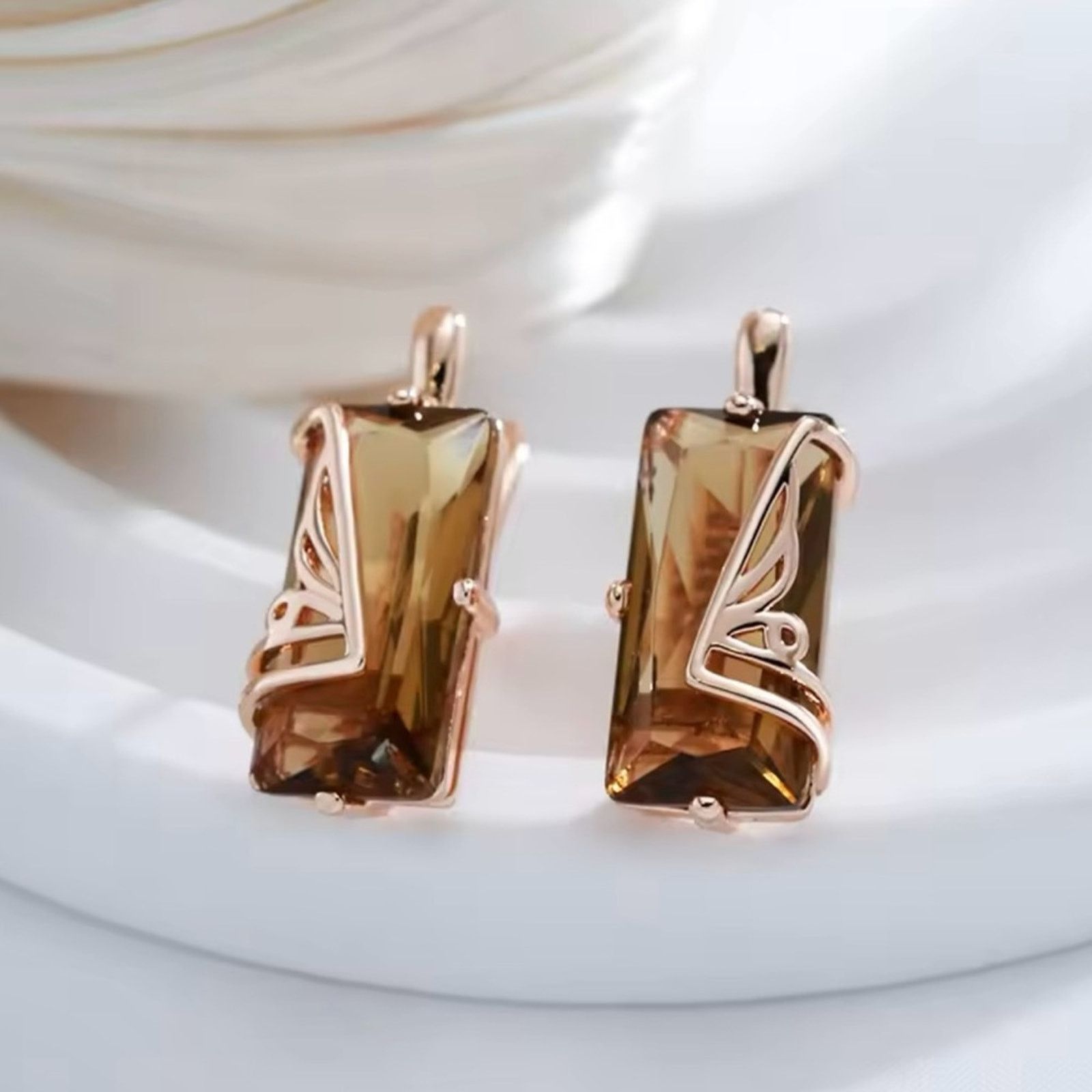 Other Light Brown Natural Zircon English Earrings for Women Square Size ONE SIZE - 8 Thumbnail
